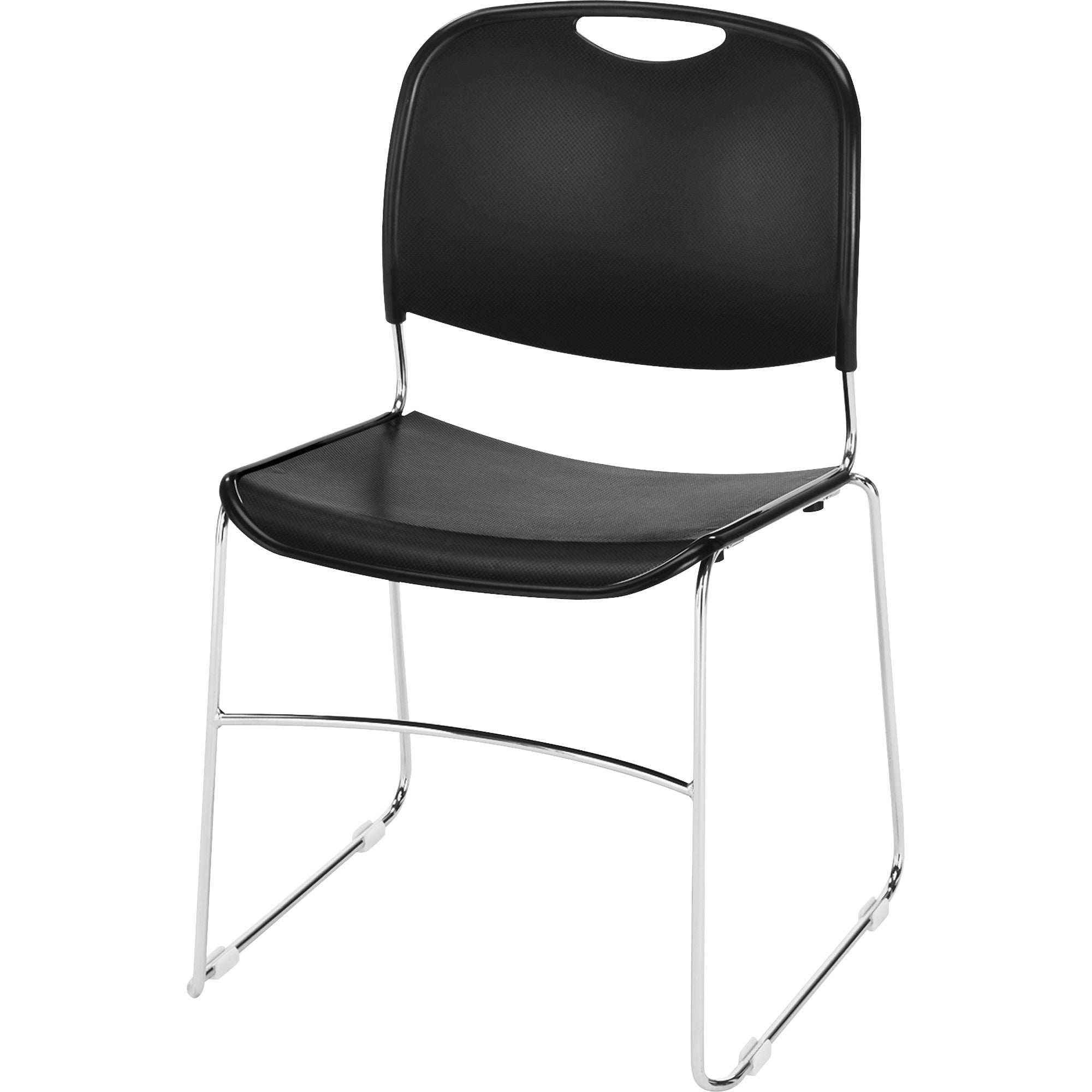 Lorell Lumbar Support Stacking Chair - Black Polymer Seat - Black Polymer Back - Chrome Metal Frame - Black - 4 / Carton -