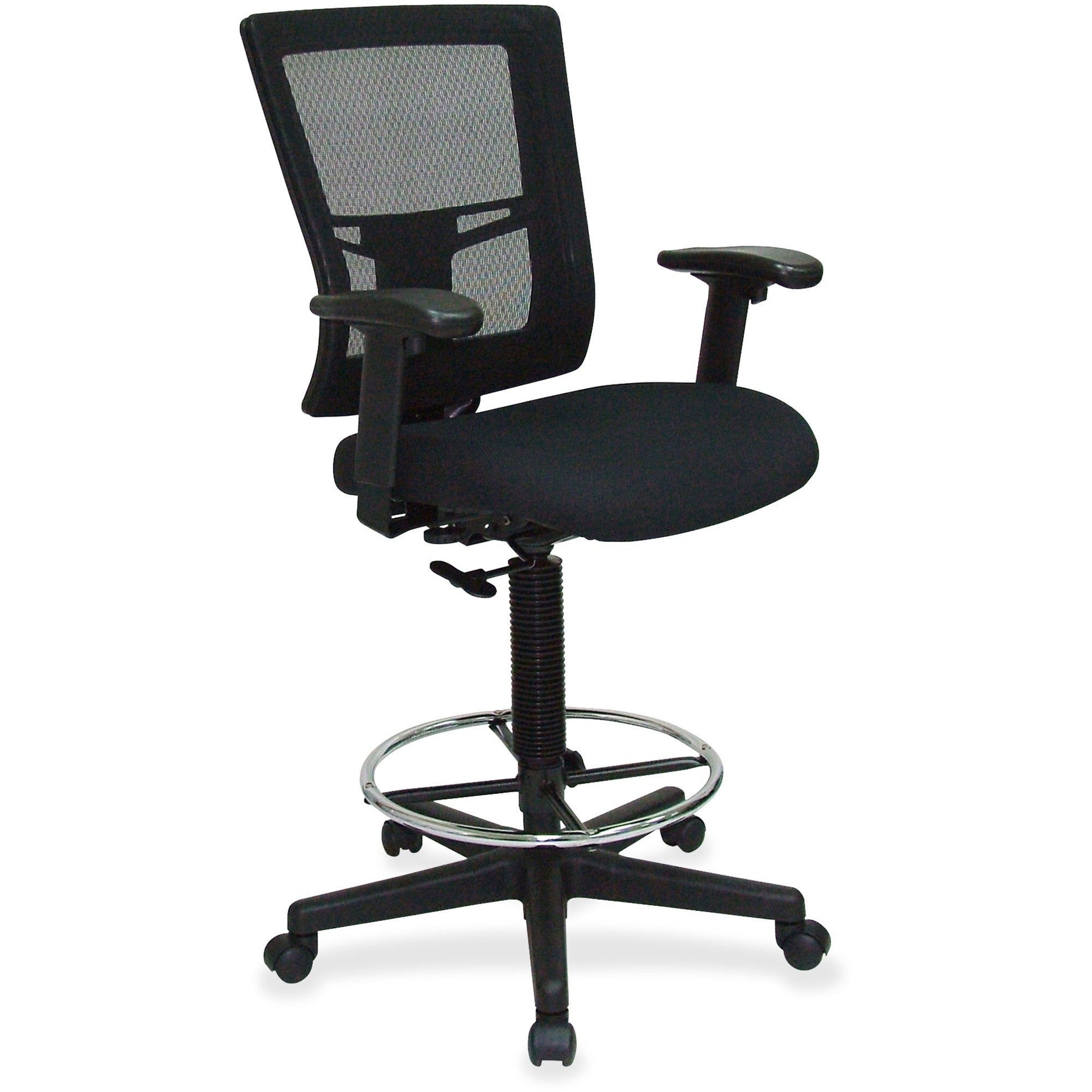 Lorell Mesh Back Drafting Stool - Black Seat - Black Back - 5-star Base - Black - 1 Each -