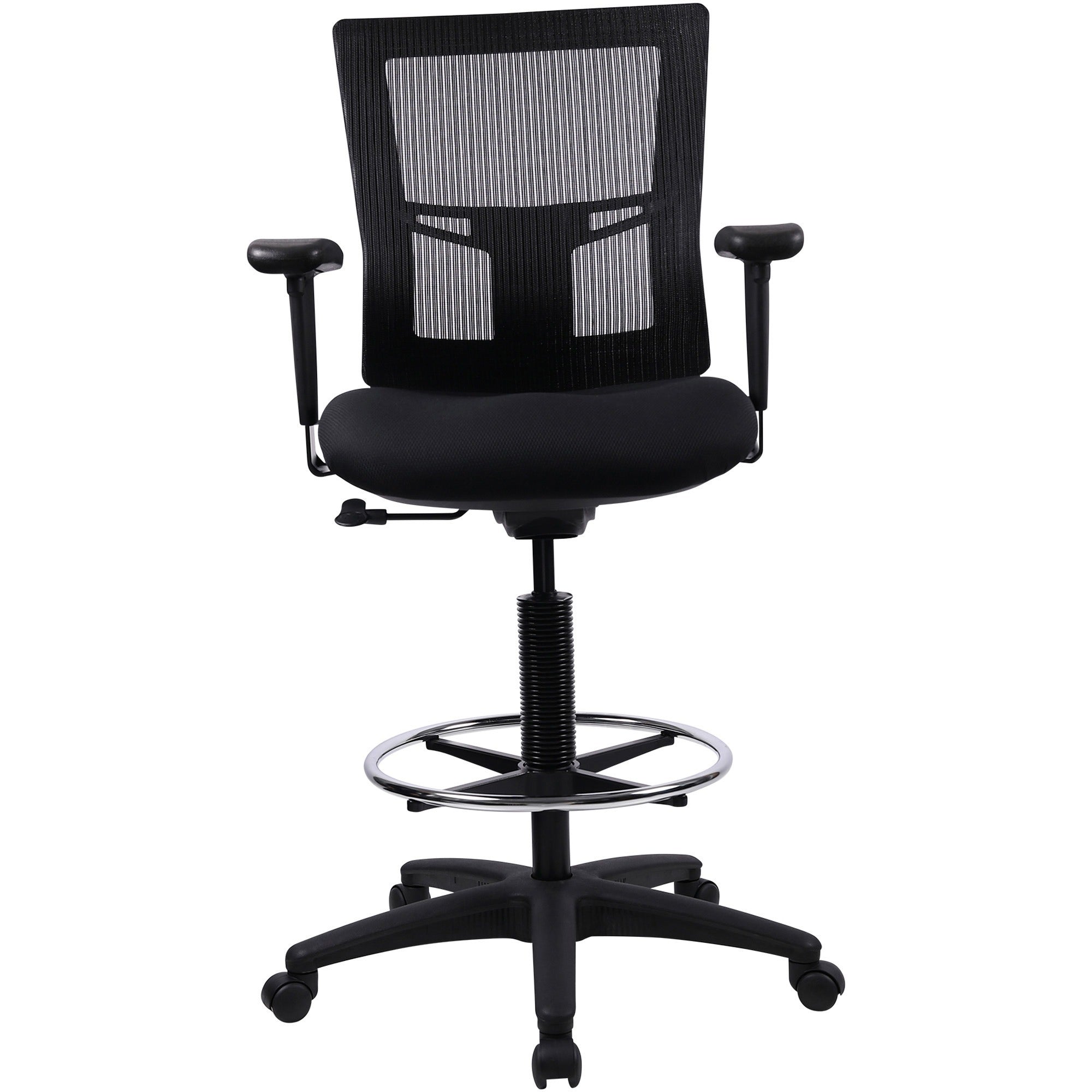 Lorell Mesh Back Drafting Stool - Black Seat - Black Back - 5-star Base - Black - 1 Each -