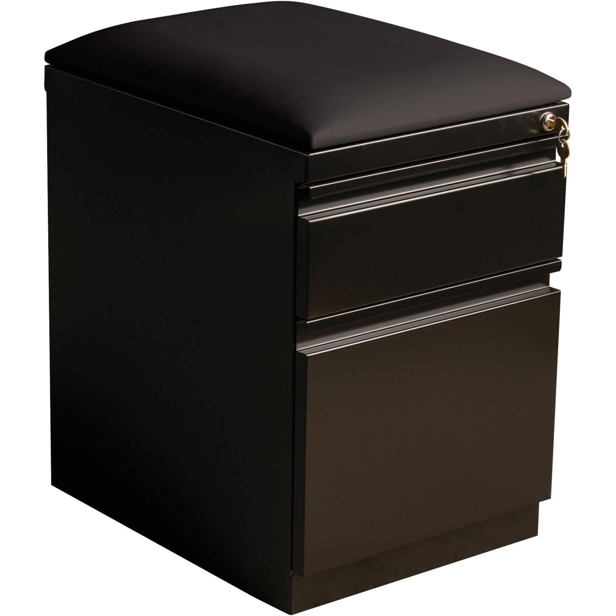 Lorell Mobile File Cabinet with Seat Cushion Top - 15" x 19.9" x 23.8" - 2 x Drawer(s) for Box, File - Letter - 305.50 lb Load Capacity - Ball-bearing Suspension, Drawer Extension - Black - Steel - Recycled -