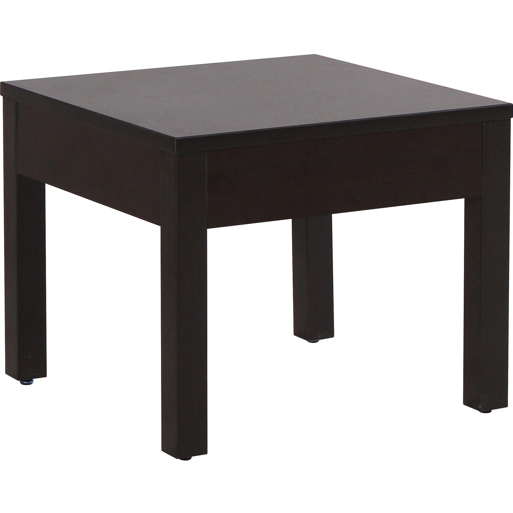 Lorell Occasional Corner Table - For - Table TopSquare Top - Square Leg Base - 24" Table Top Length x 24" Table Top Width x 1" Table Top Thickness - 20" Height x 23.88" Width x 23.88" Depth - Assembly Required - Mahogany, Melamine - 1 Each -