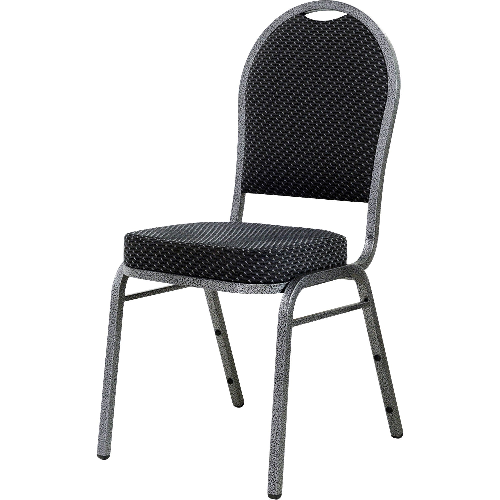 Lorell Round High-Back Upholstered Stack Chairs - Gray Fabric Seat - Gray Fabric Back - Steel Frame - Four-legged Base - 4 / Carton -