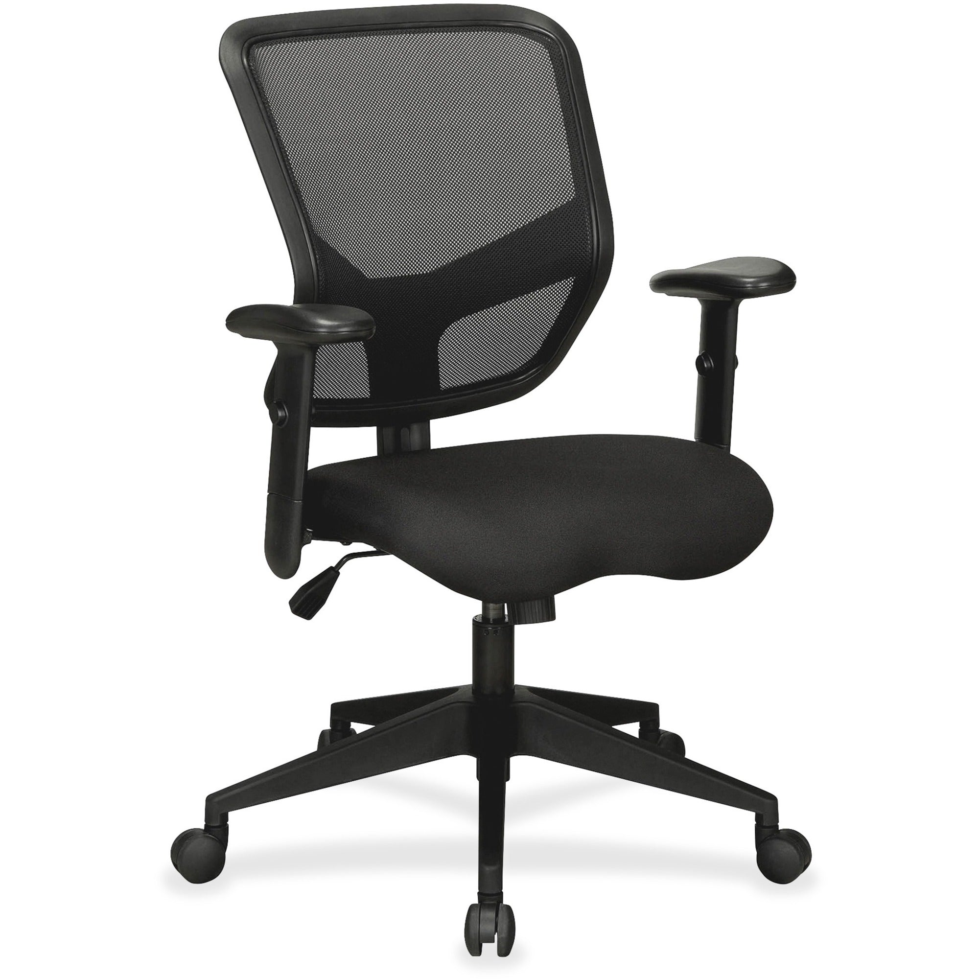 Lorell Executive Mesh Mid-Back Office Chair - Black Fabric Seat - Black Back - 5-star Base - 1 Each -
