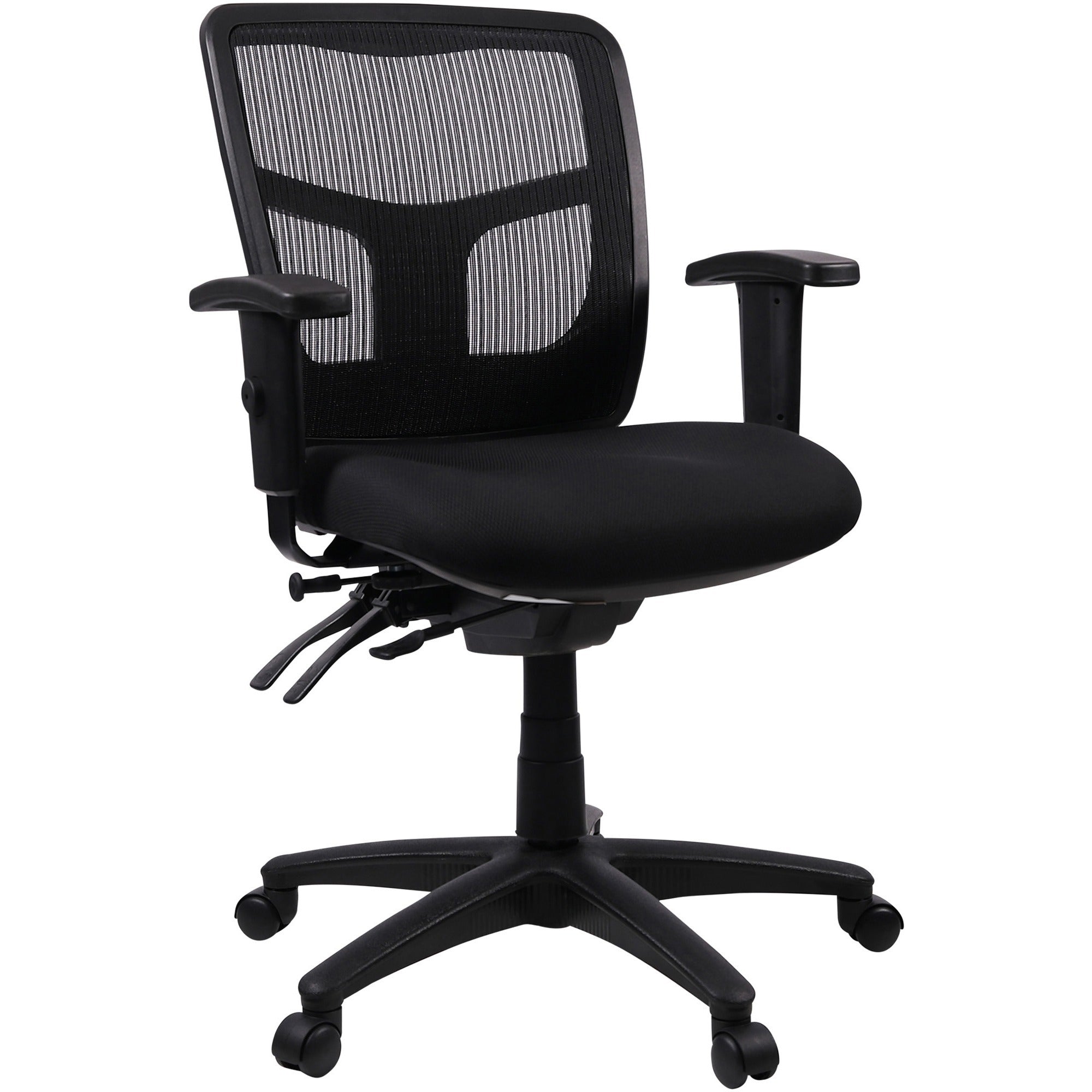 Lorell Ergomesh Swivel Mesh Mid-back Office Chair - Black Fabric Seat - Black Back - Black Frame - 5-star Base - Black - 1 Each -