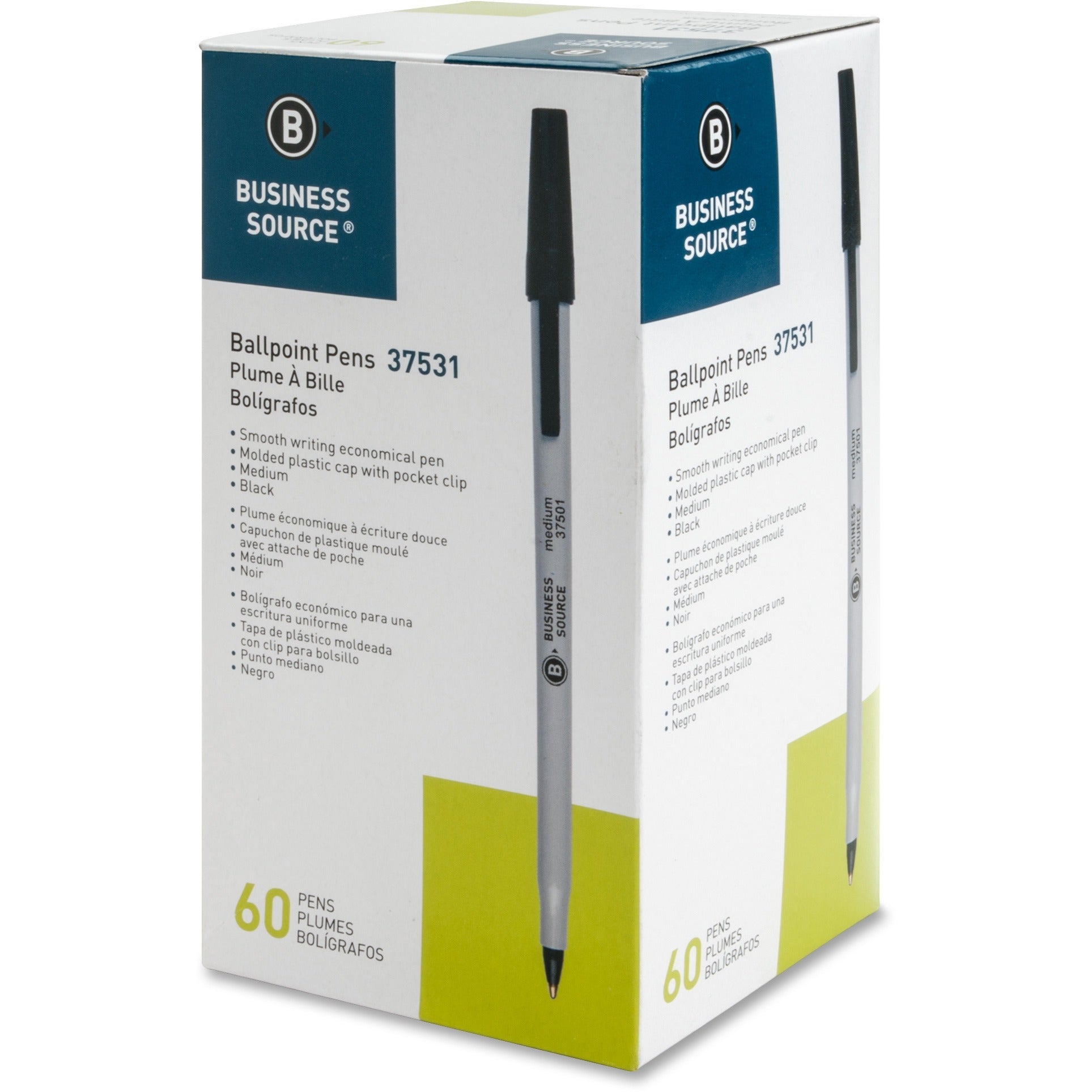 Business Source Bulk Pack Ballpoint Stick Pens - Medium Pen Point - Black - Tungsten Carbide Tip - 60 / Box -