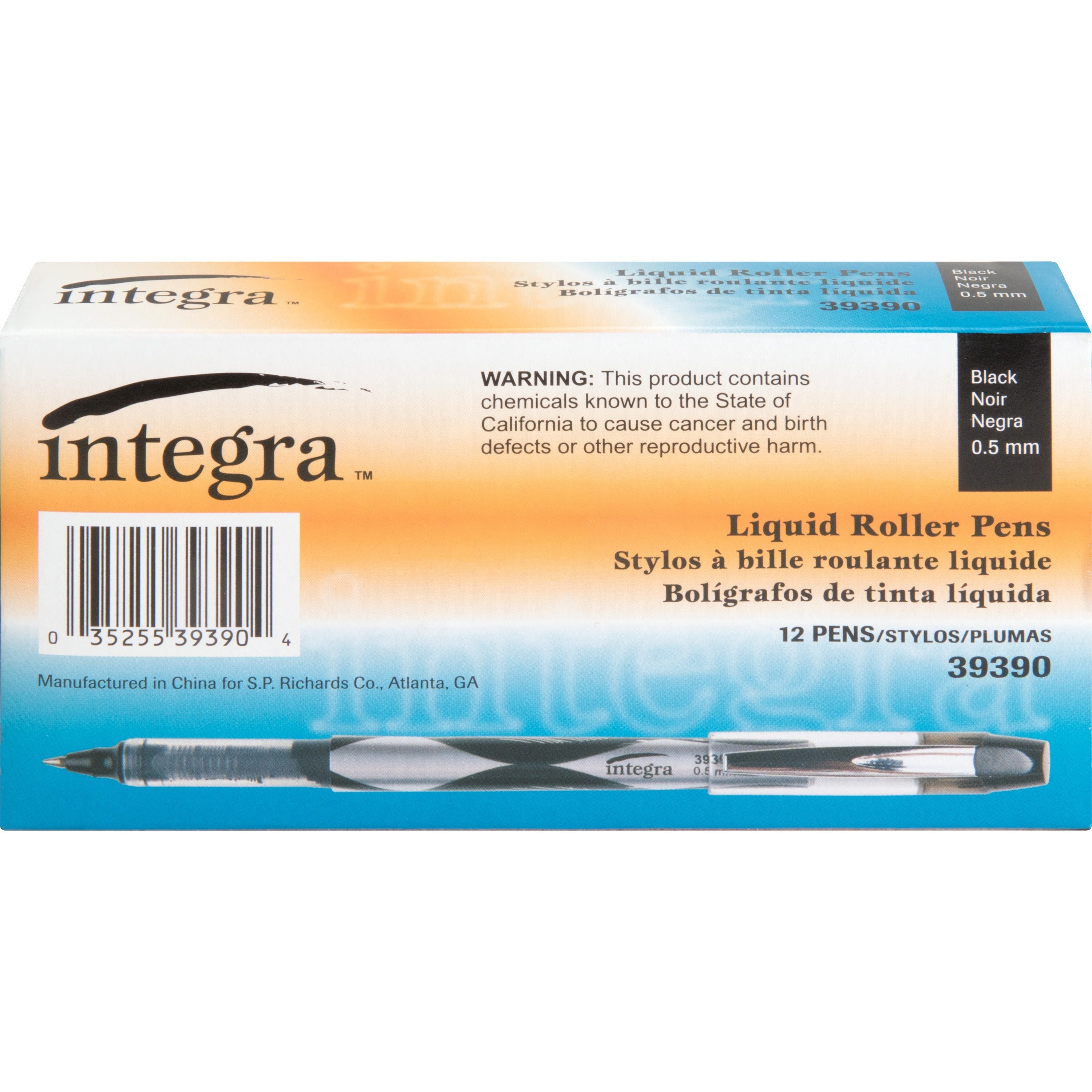Integra Liquid Ink Rollerball Pens - Extra Fine Pen Point - 0.5 mm Pen Point Size - Black - Black Barrel - Metal Tip - 1 Dozen -