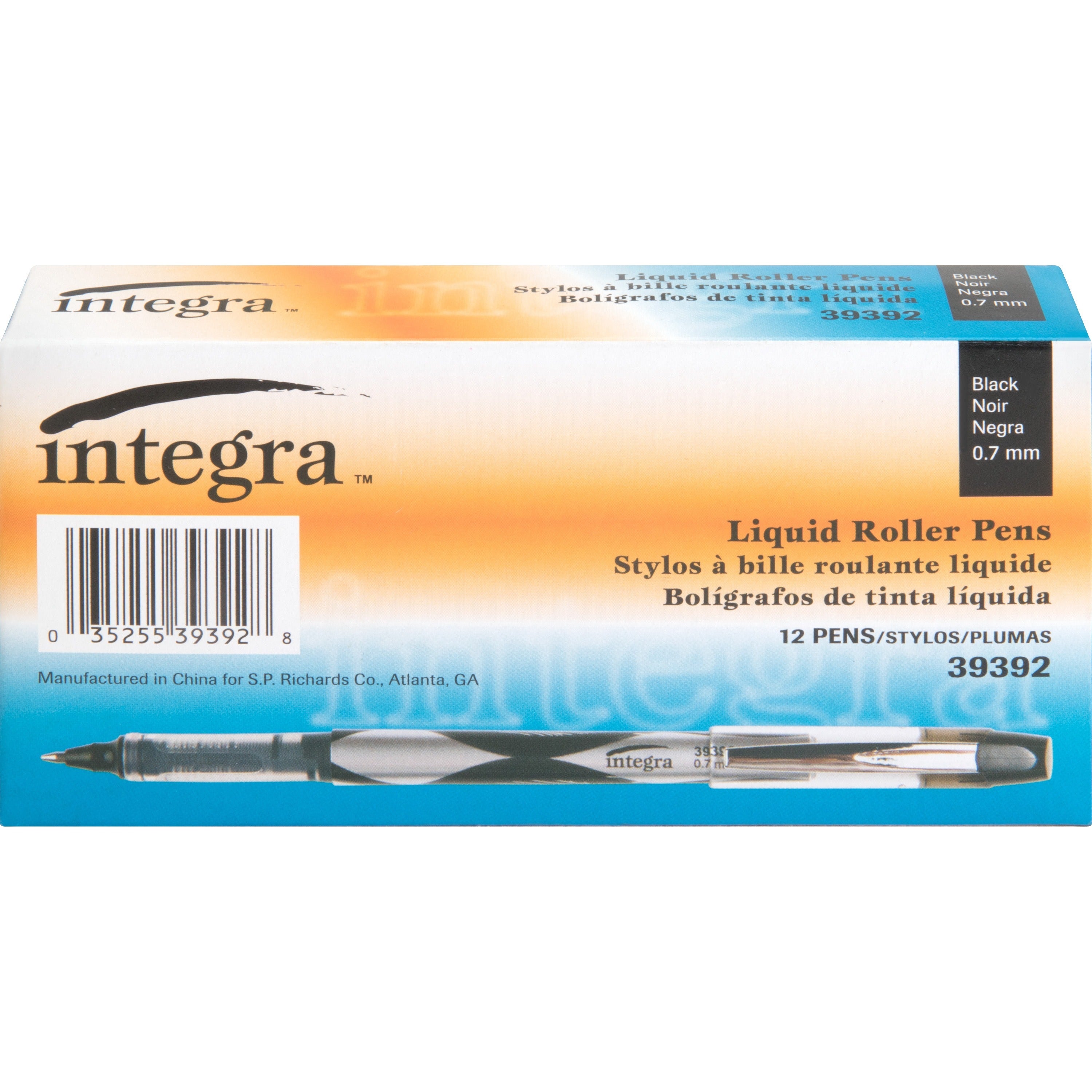 Integra Liquid Ink Rollerball Pens - Fine Pen Point - 0.7 mm Pen Point Size - Black - Black Barrel - Metal Tip - 1 Dozen -