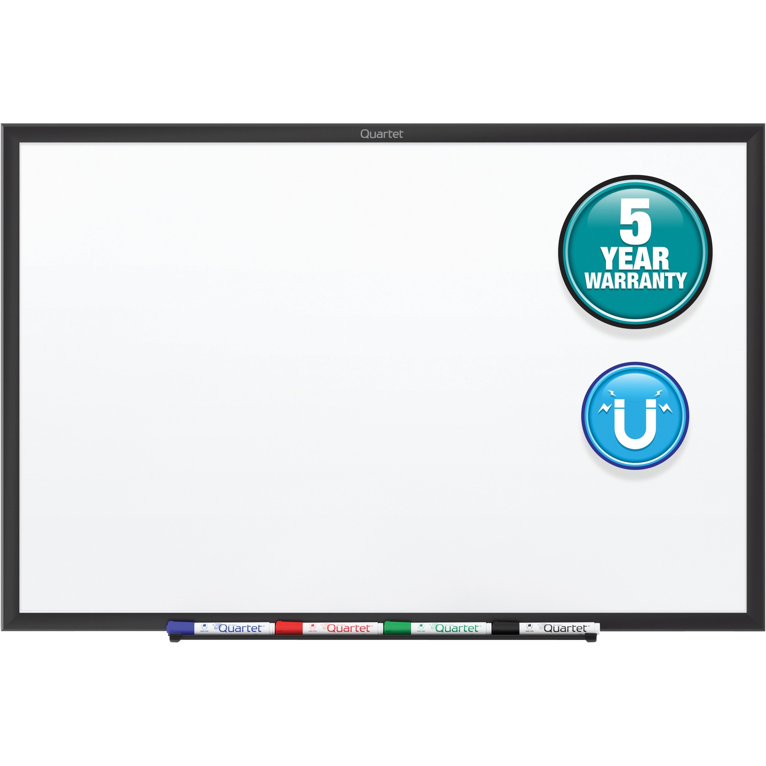 Quartet Classic Magnetic Whiteboard - 60" (5 ft) Width x 36" (3 ft) Height - White Painted Steel Surface - Black Aluminum Frame - Horizontal/Vertical - Magnetic - 1 Each -