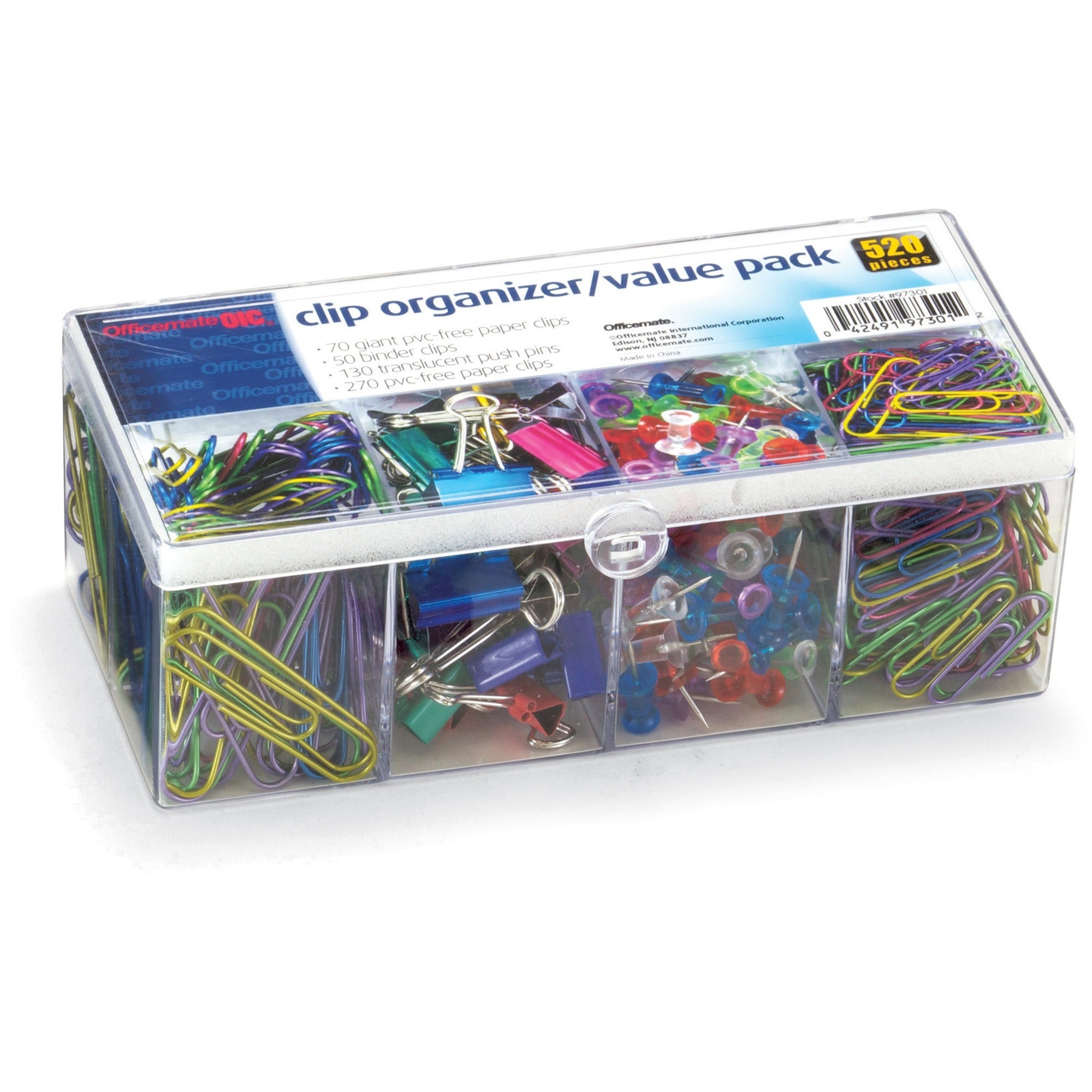 officemate-flip-lid-clip-organizer-value-pack-assorted-520-pack_oic97301 - 1