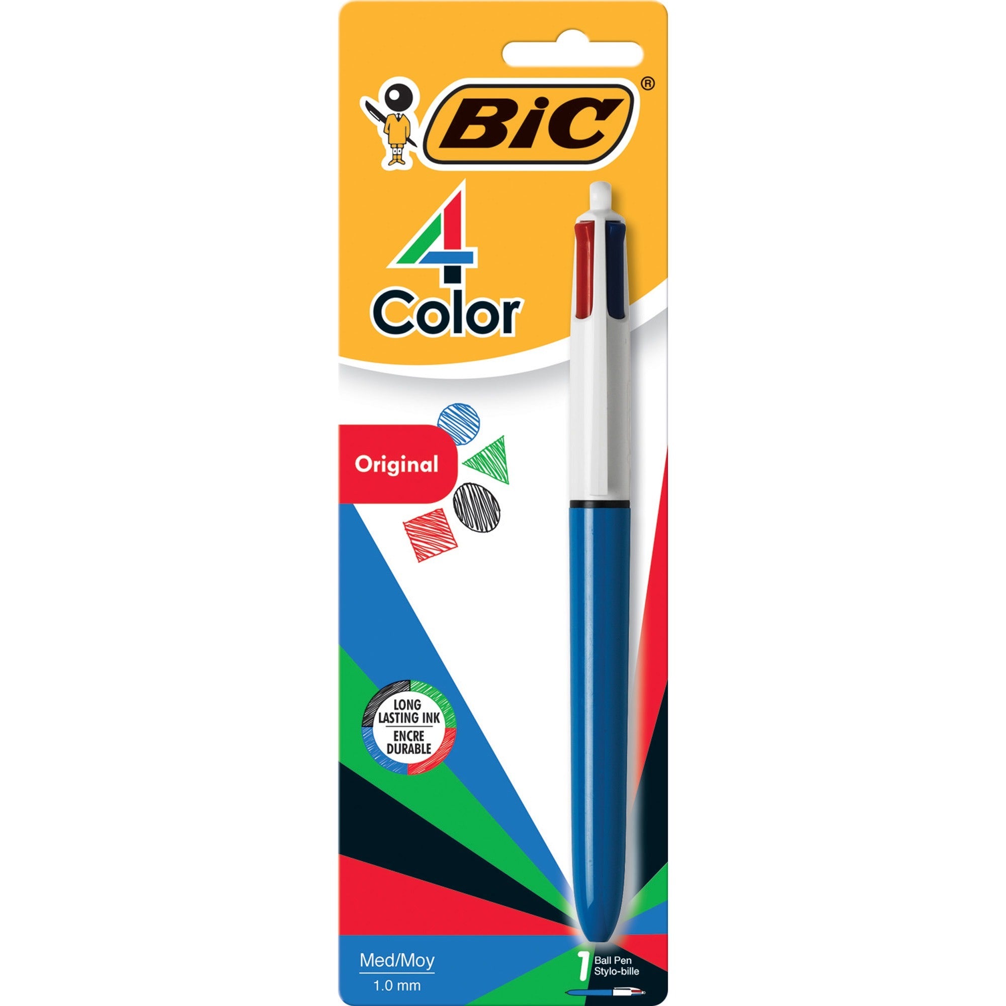 BIC 4-Color Retractable Pen - Fine, Medium Pen Point - Refillable - Retractable - Multi, Black, Red, Green - 1 / Pack -