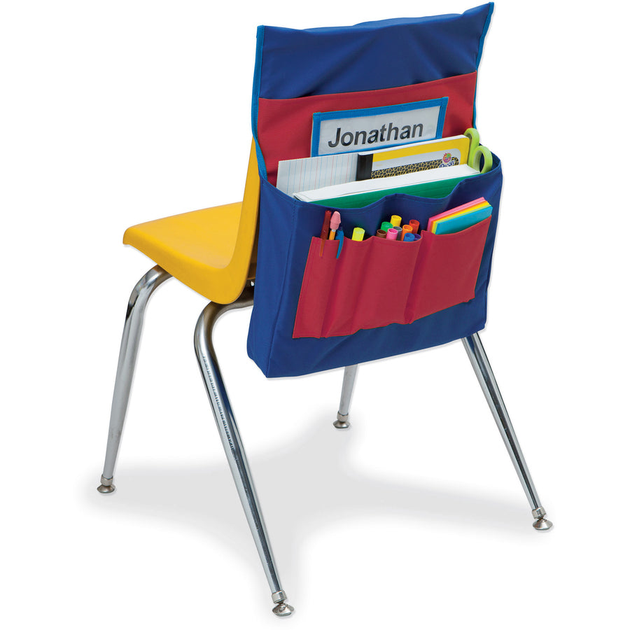 Pacon Chair Storage Pocket Chart - 6 Pocket(s) - 2 Large Pockets - 4 Small Pockets - 18.5" Height x 14.5" Width x 2.5" Depth - No - Blue, Red - Polyester - 1Each -