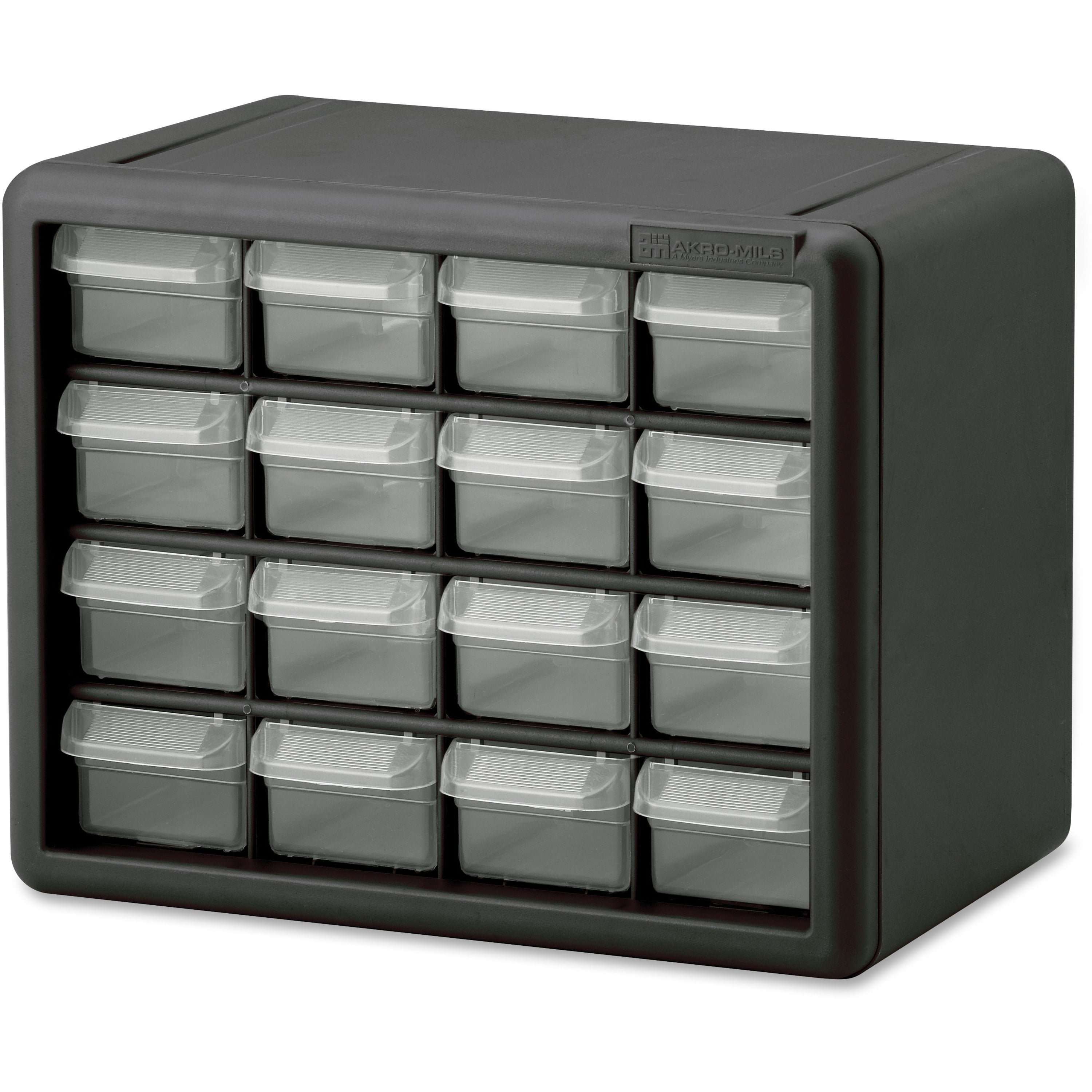 Akro-Mils 16-Drawer Plastic Storage Cabinet - 16 Drawer(s) - 8.5" Height x 6.4" Width10.5" Length%Floor - Stackable, Finger Grip, Unbreakable - Black - Polymer, Plastic - 1 Each -