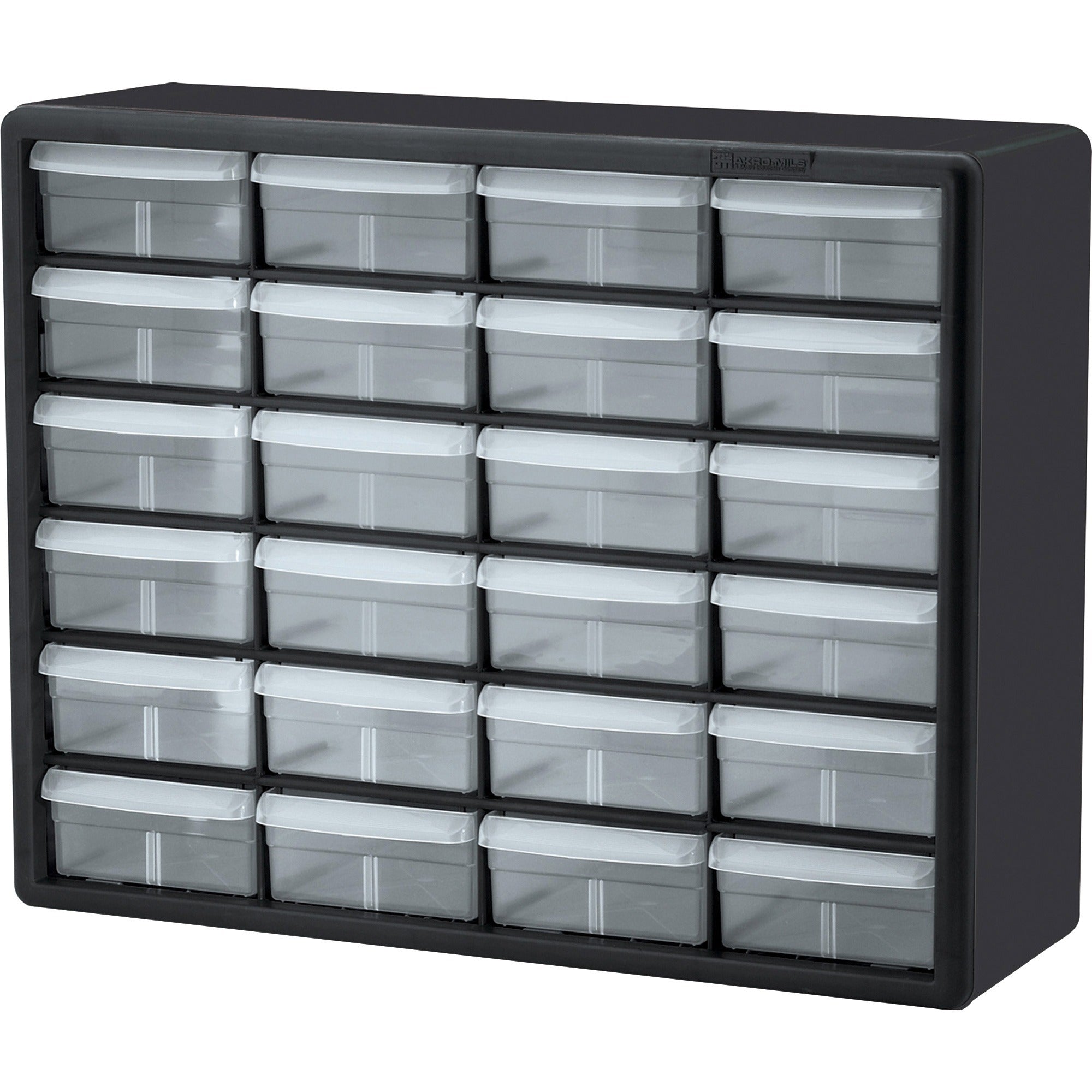 Akro-Mils 24-Drawer Plastic Storage Cabinet - 24 Drawer(s) - 15.8" Height6.4" Depth x 20" Length%Floor - Stackable, Finger Grip, Unbreakable - Black - Plastic, Polymer - 1 Each -