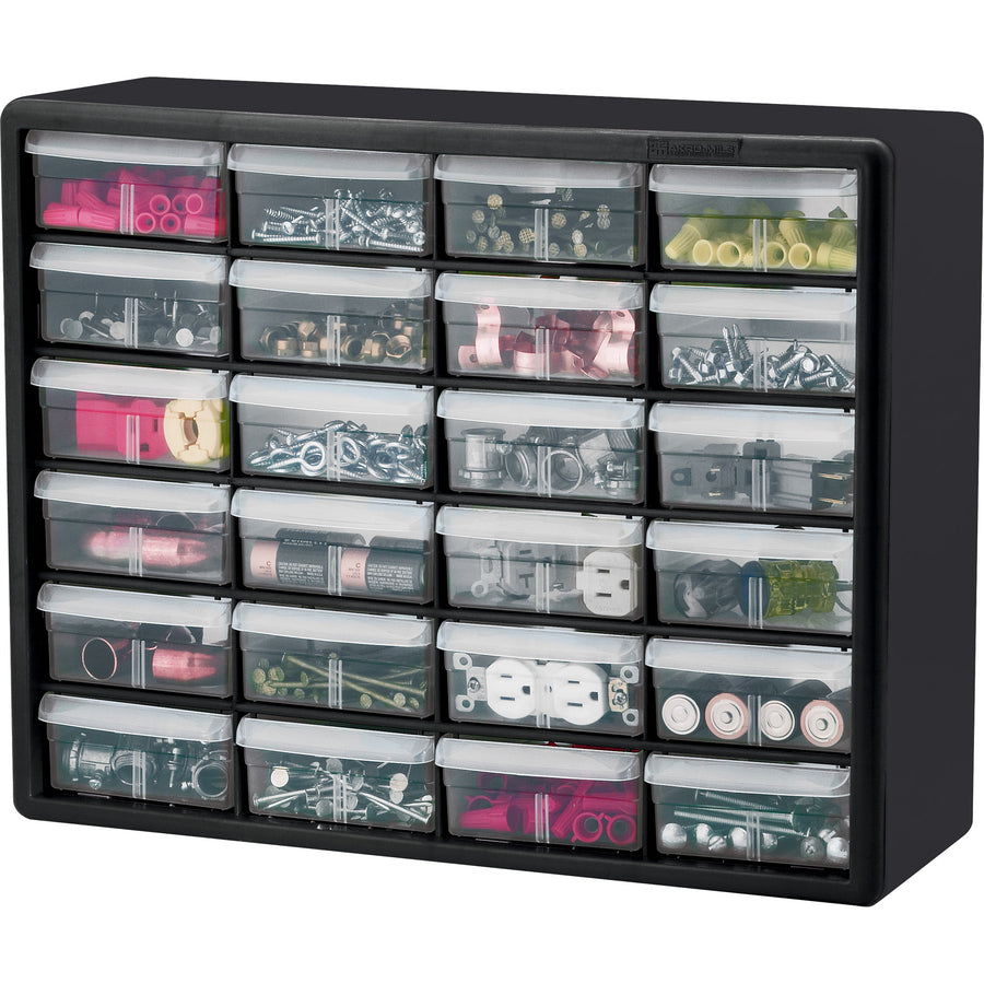 Akro-Mils 24-Drawer Plastic Storage Cabinet - 24 Drawer(s) - 15.8" Height6.4" Depth x 20" Length%Floor - Stackable, Finger Grip, Unbreakable - Black - Plastic, Polymer - 1 Each -