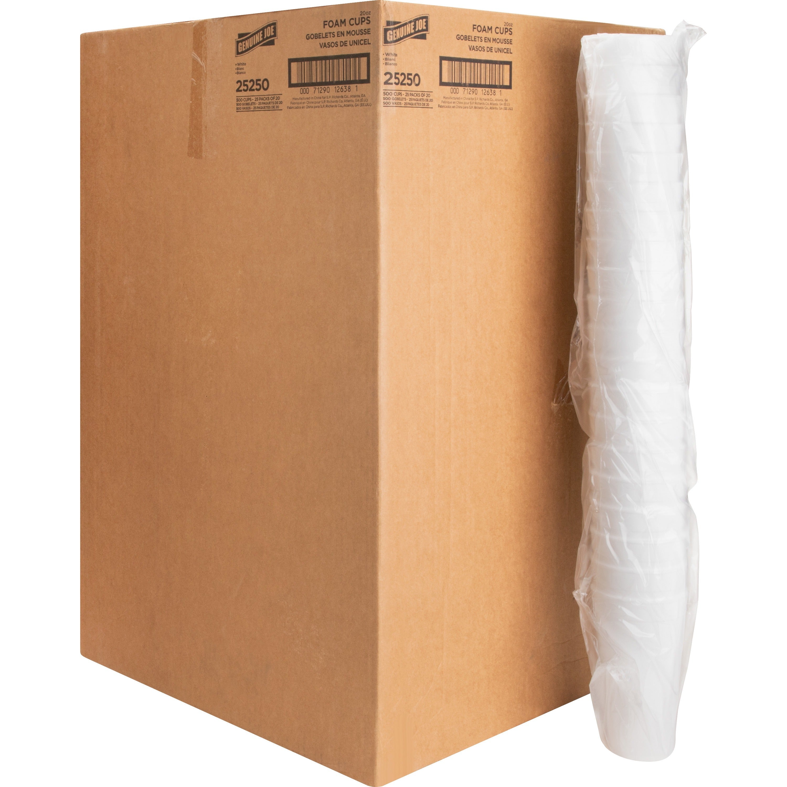 Genuine Joe 20 oz Foam Cups - 500 / Carton - White - Styrofoam - Hot Drink, Cold Drink -