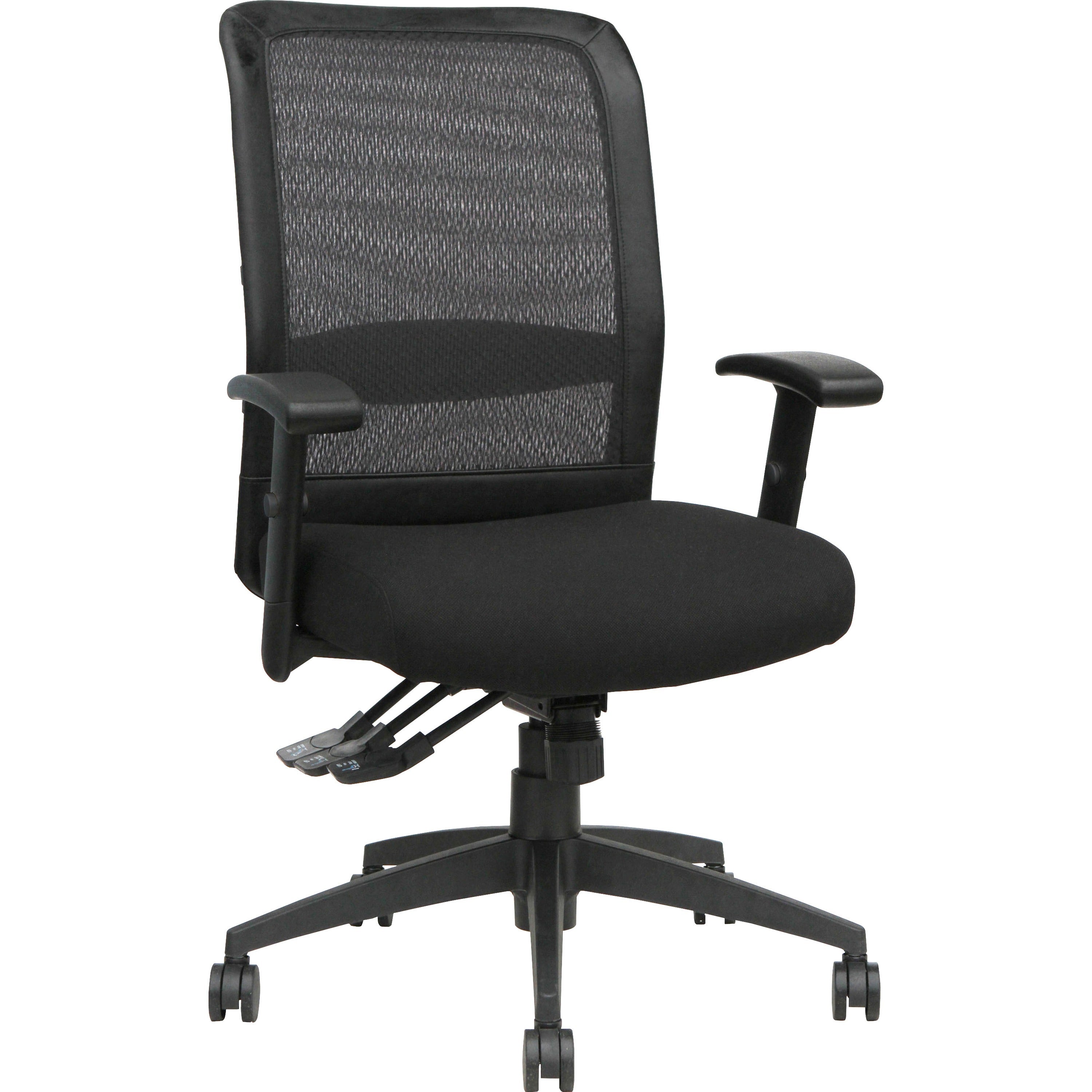 Lorell Executive High-Back Mesh Multifunction Office Chair - Black Fabric Seat - Black Back - Steel Frame - 5-star Base - Black - 1 Each -