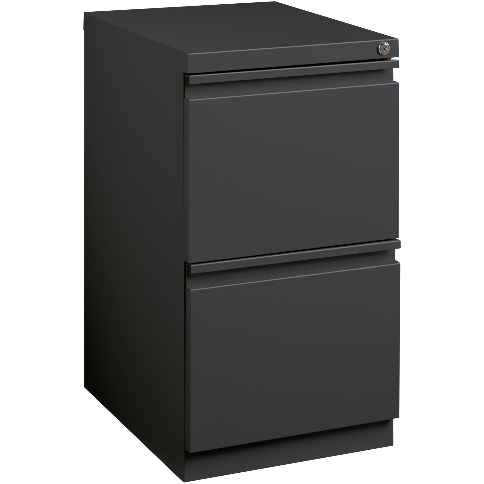 Lorell 20" File/File Mobile File Cabinet with Full-Width Pull - 15" x 19.9" x 27.8" - 2 x Drawer(s) for File - Letter - Recessed Drawer, Security Lock, Ball-bearing Suspension, Casters - Charcoal - Steel - Recycled -