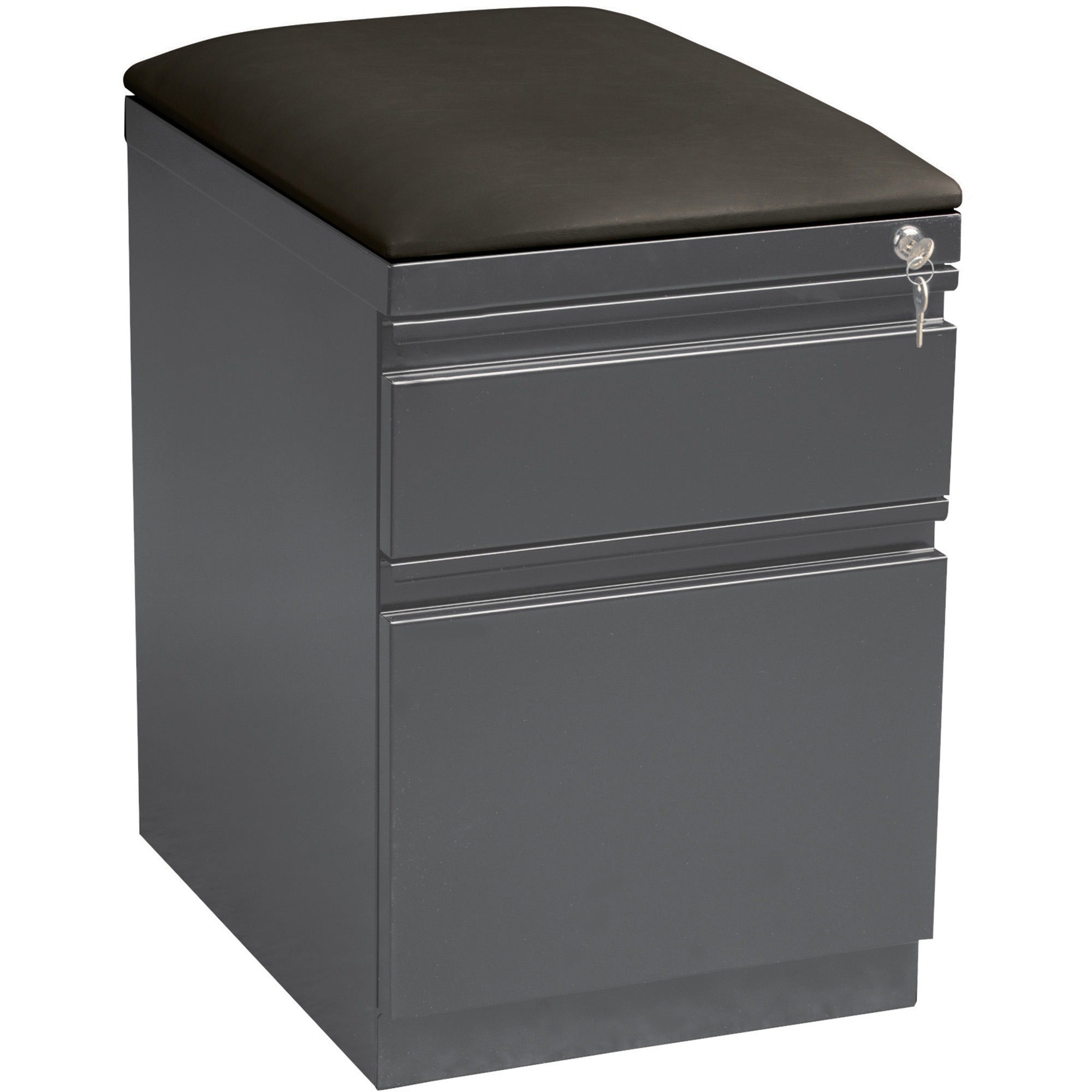 Lorell Mobile File Cabinet with Seat Cushion Top - 19.9" x 23.8" - 2 x Drawer(s) for File, Box - Letter - Mobility, Drawer Extension, Ball-bearing Suspension, Security Lock, Casters - Charcoal - Steel - Recycled - Assembly Required -