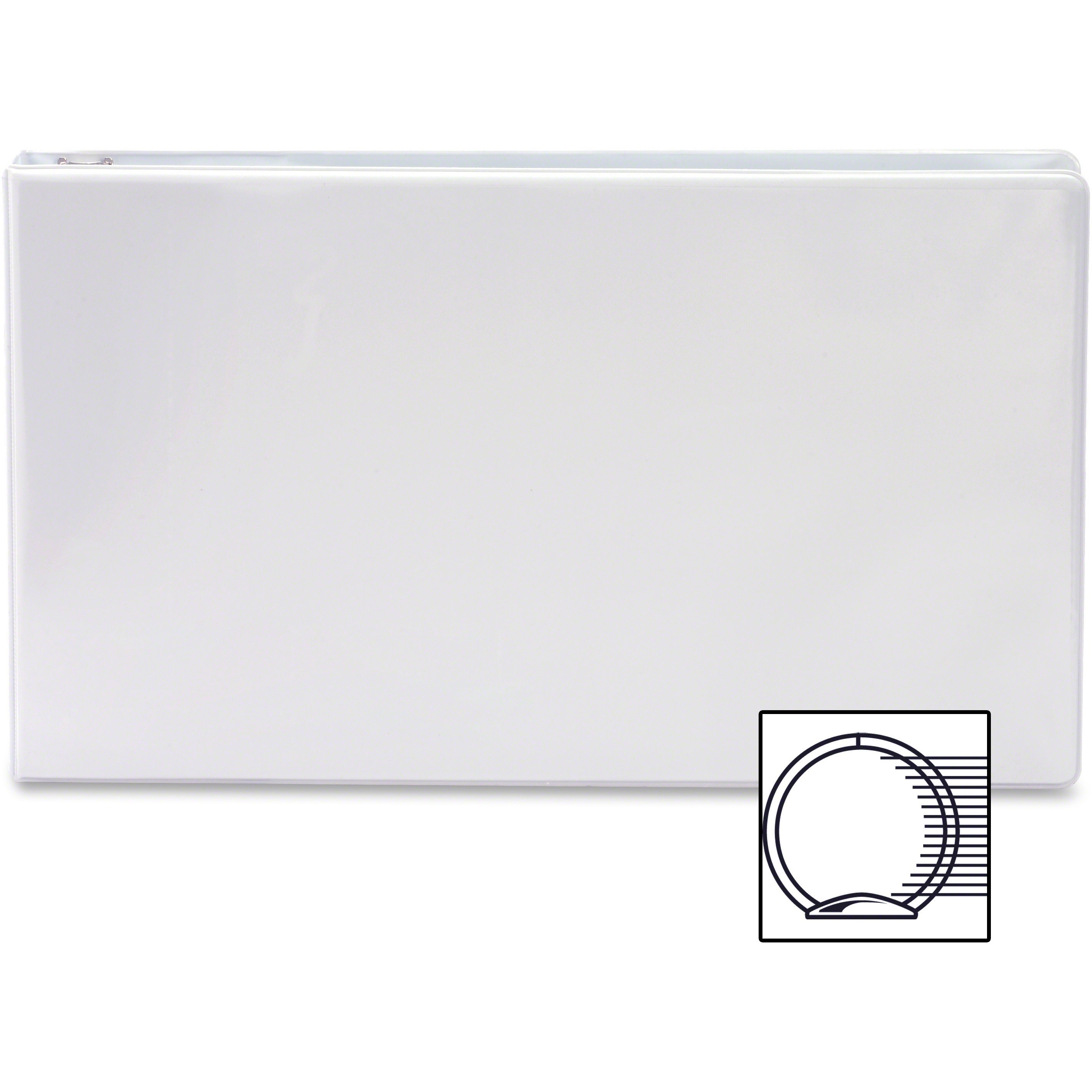 Business Source Tabloid-size Round Ring Reference Binder - 2" Binder Capacity - Tabloid - 11" x 17" Sheet Size - Round Ring Fastener(s) - White - Recycled - Durable, Clear Overlay - 1 Each -