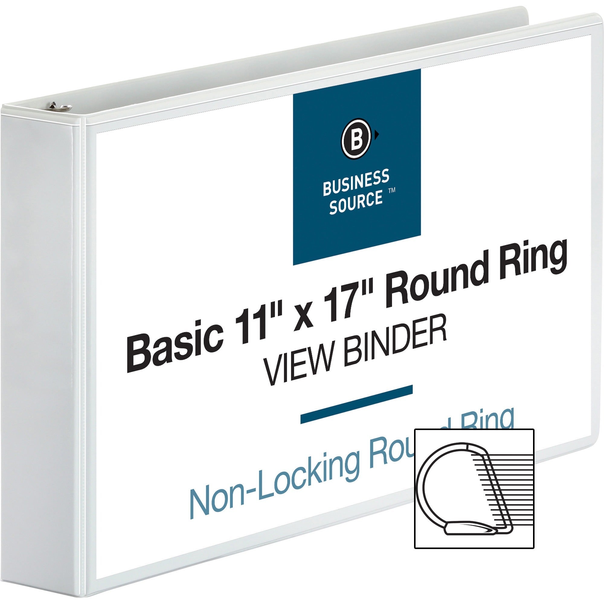 Business Source Tabloid-size Round Ring Reference Binder - 2" Binder Capacity - Tabloid - 11" x 17" Sheet Size - Round Ring Fastener(s) - White - Recycled - Durable, Clear Overlay - 1 Each -