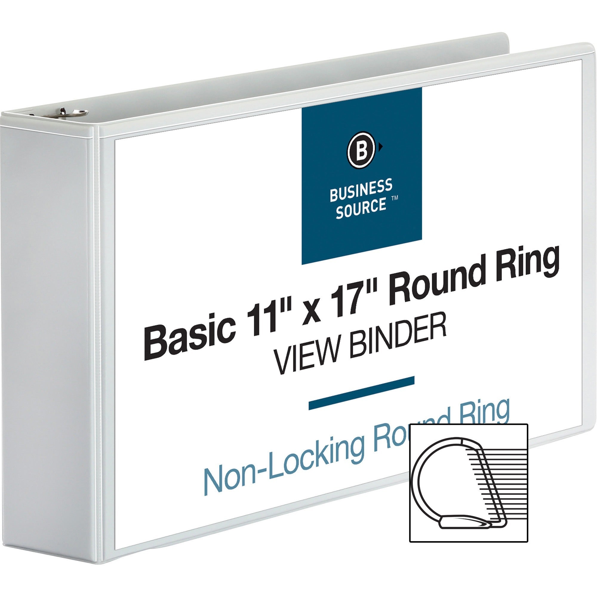 Business Source Tabloid-size Round Ring Reference Binder - 3" Binder Capacity - Tabloid - 11" x 17" Sheet Size - Round Ring Fastener(s) - White - Recycled - Durable, Clear Overlay - 1 Each -