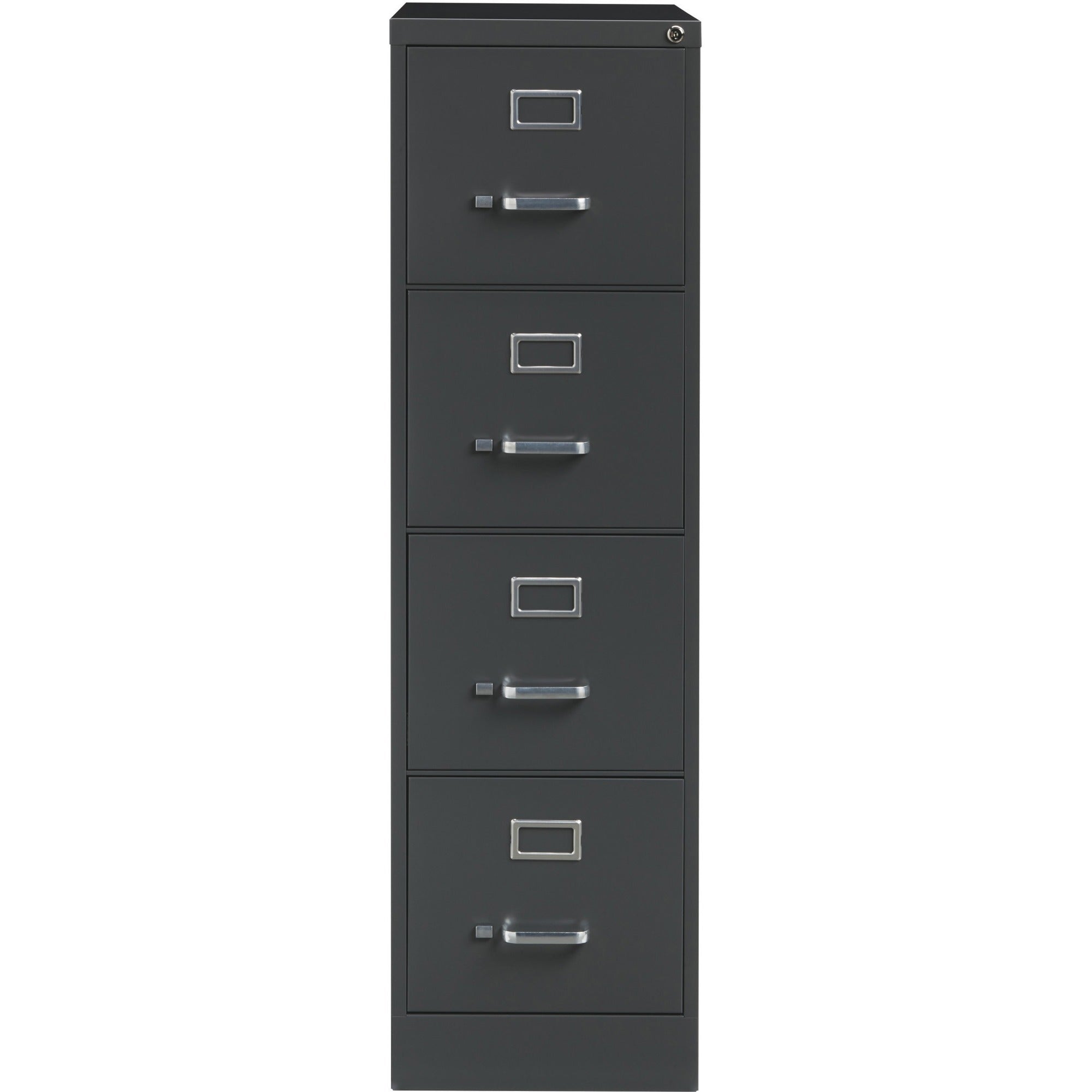 Lorell Fortress Series 26-1/2" Commercial-Grade Vertical File Cabinet - 15" x 26.5" x 52" - 4 x Drawer(s) for File - Letter - Vertical - Drawer Extension, Security Lock, Label Holder, Pull Handle - Charcoal - Steel - Recycled -