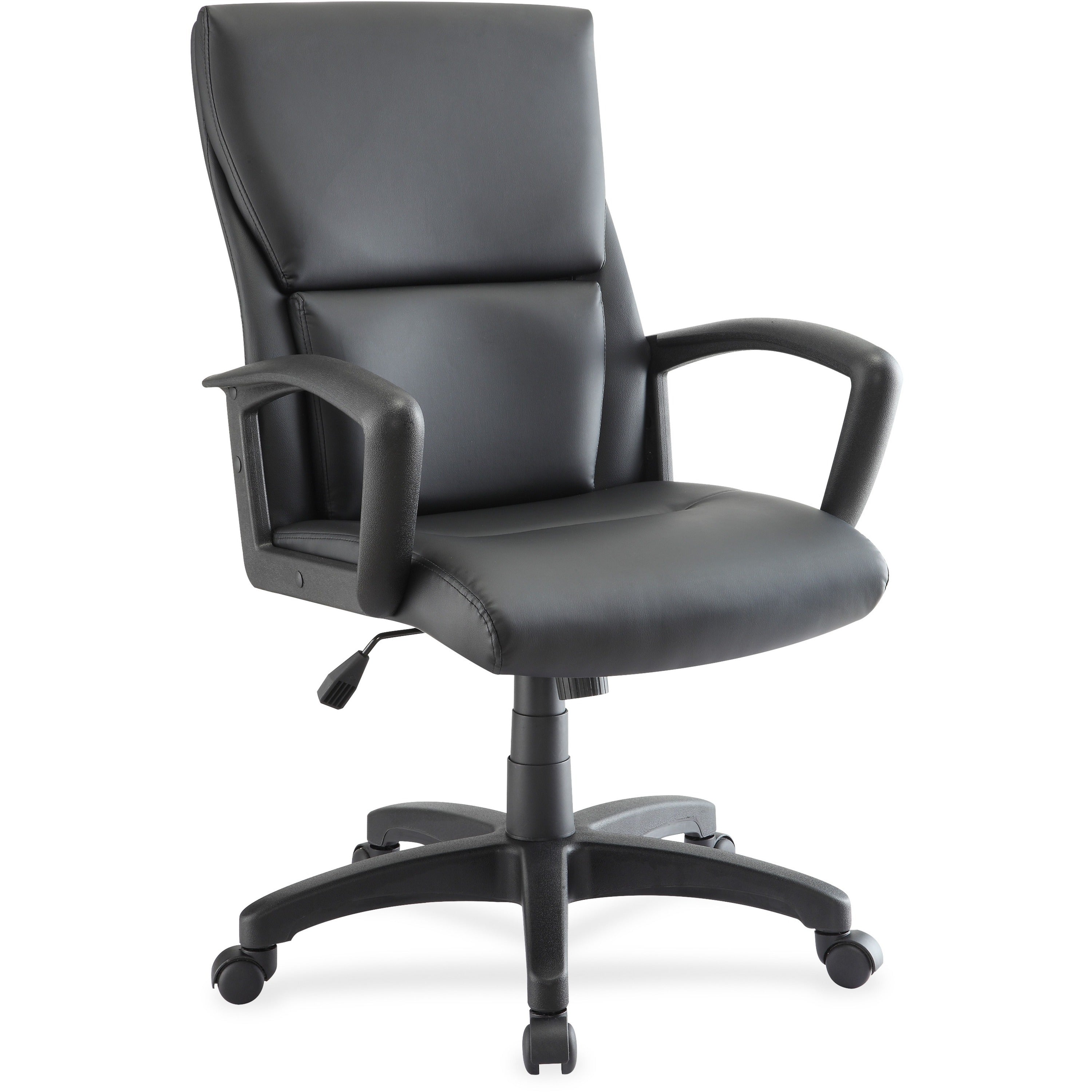 Lorell European Design Executive Mid-back Office Chair - Black Bonded Leather Seat - Black Bonded Leather Back - 5-star Base - Black - 1 Each -