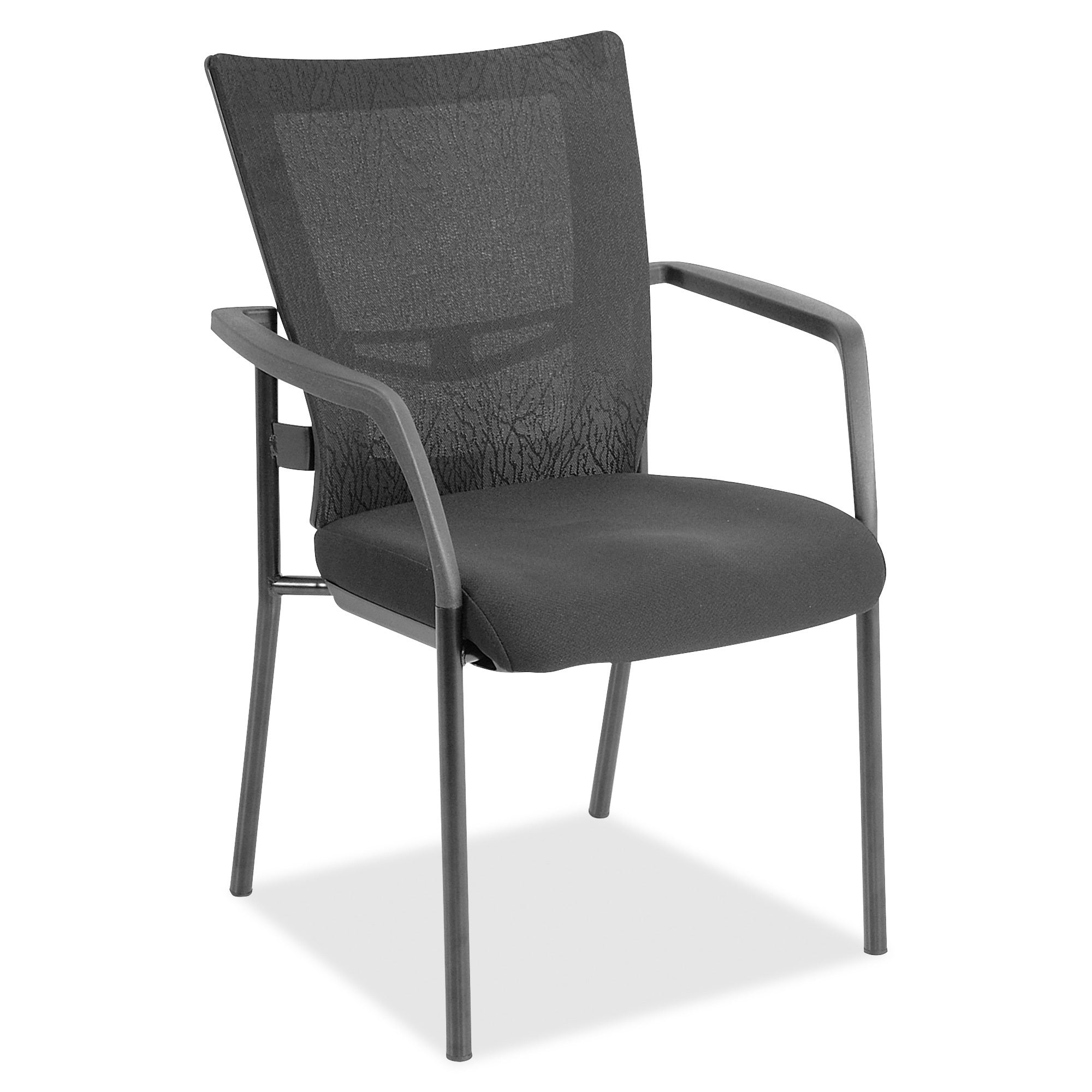 Lorell Mesh Back Guest Chair - Black Fabric Seat - Nylon Back - Powder Coated Frame - Four-legged Base - Black, Gray - Armrest - 1 Each -