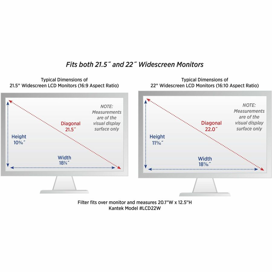 Kantek LCD Protective Filter Silver - For 21.5"LCD, 22" Monitor - Scratch Resistant, Damage Resistant - Acrylic - Anti-glare - 1 Pack - 2