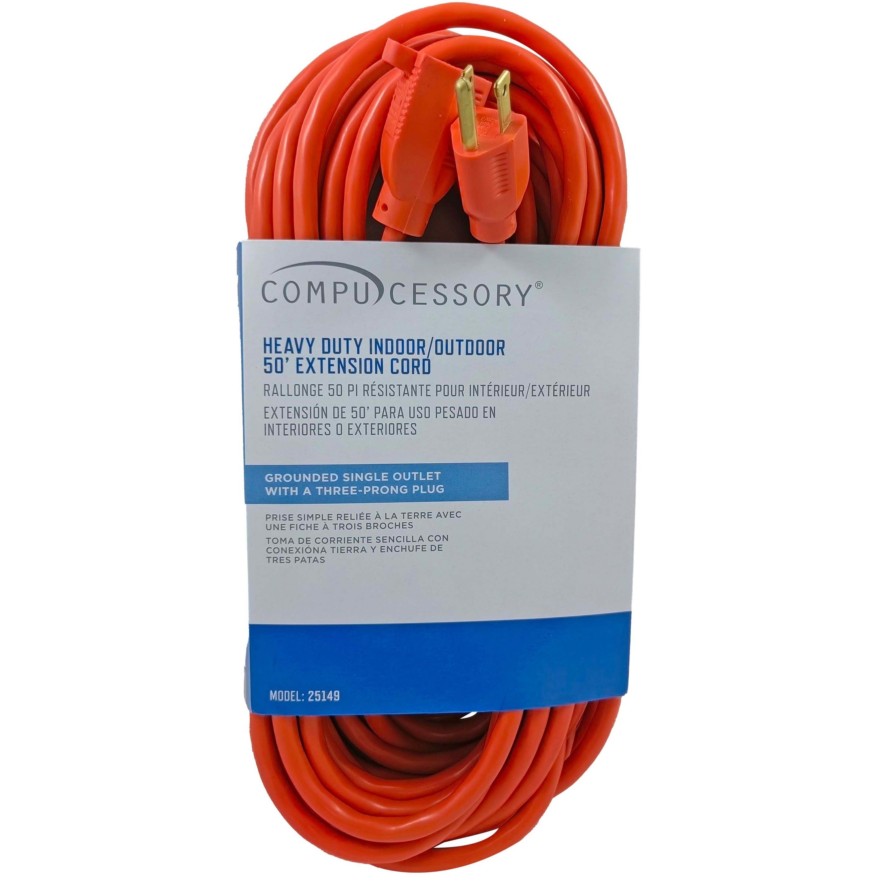 Compucessory Heavy-duty Indoor/Outdoor Extension Cord - 16 Gauge - 125 V AC13 A - Orange - 50 ft Cord Length - 1 -