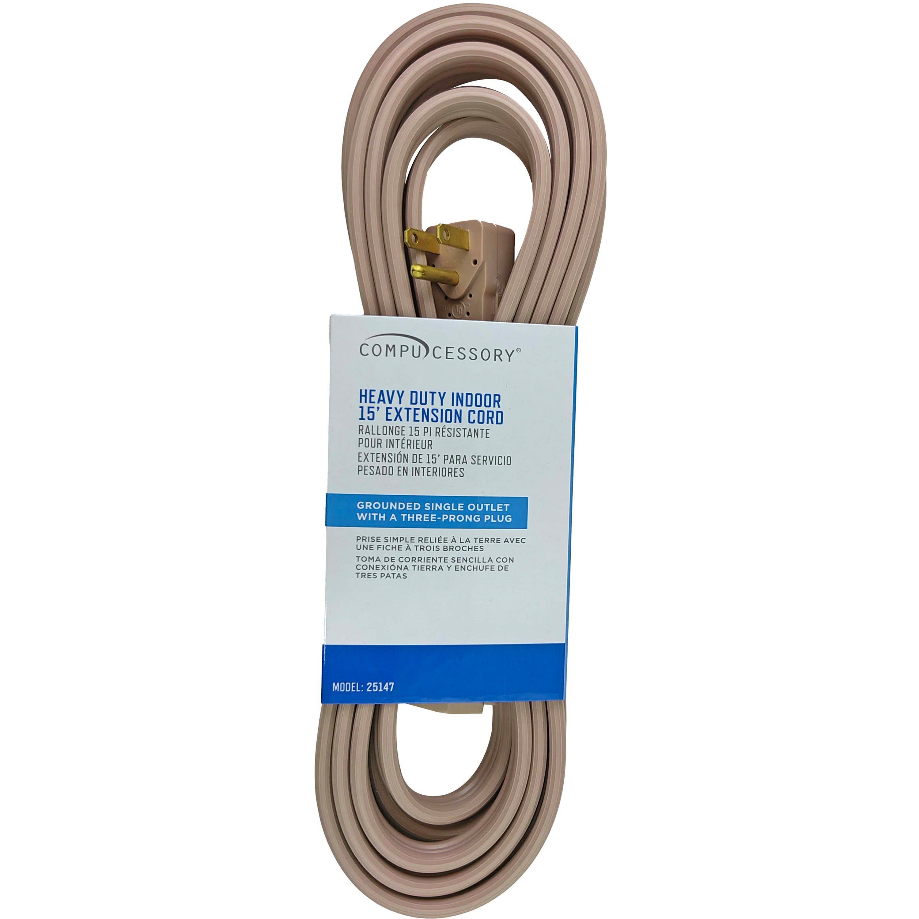 Compucessory Heavy Duty Indoor Extension Cord - 14 Gauge - 125 V AC15 A - Beige - 15 ft Cord Length - 1 -