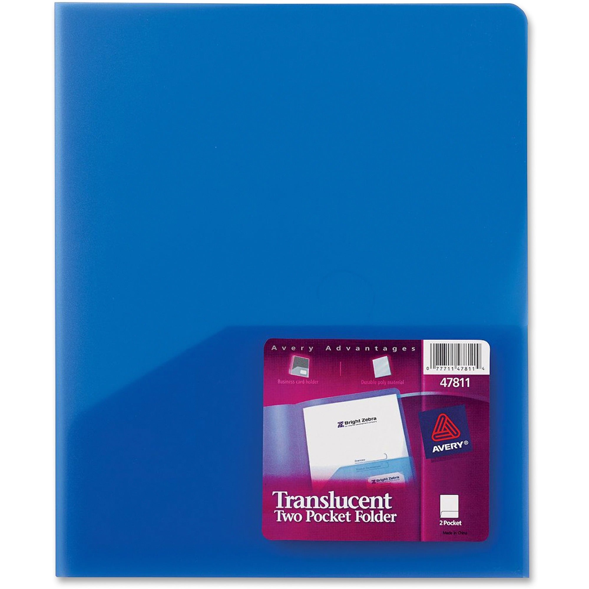 Avery Translucent Two-Pocket Folder 47811, Blue, Sold as 1 Each - 1