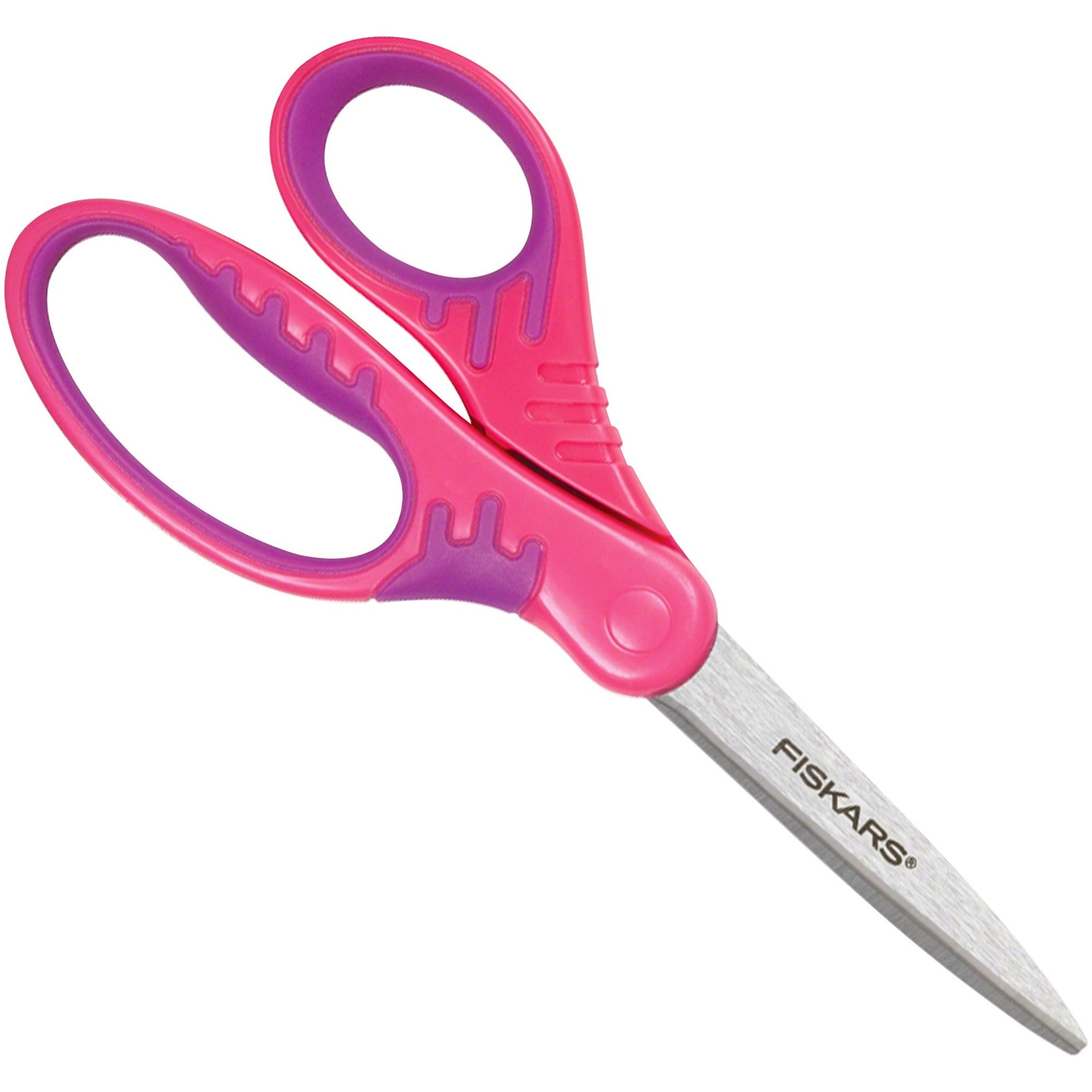 Fiskars Student Scissors - 2.80" Cutting Length - 7" Overall Length - Left/Right - Stainless Steel - Pointed Tip - Turquoise, Red, Lime, Blue, Pink, Purple - 1 Each -