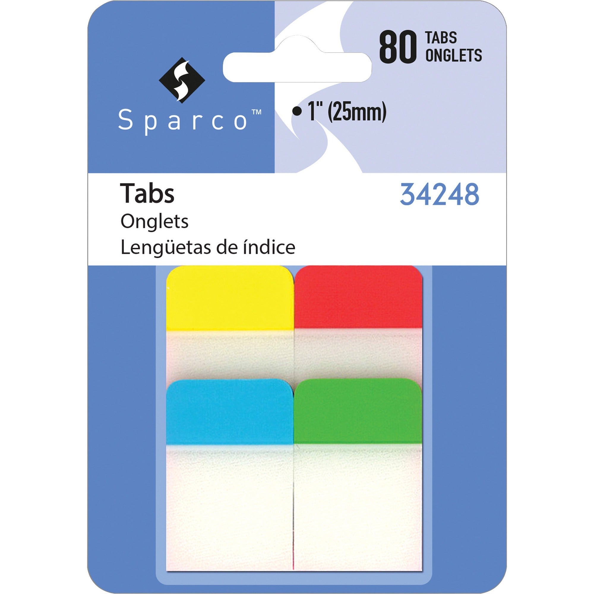 Sparco 1" Durable Tabs - Write-on Tab(s) - 1" Tab Height - Assorted Tab(s) - Durable, Tear Resistant, Curl Resistant, Repositionable, Removable - 80 / Pack -