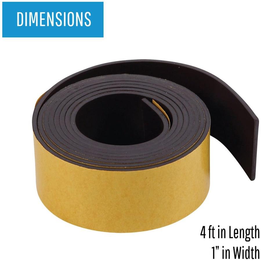 MasterVision 1"x4' Adhesive Magnetic Tape - 4 ft Length x 1" Width - For Picture, Business Card, Document, Labeling - 1 Each - Black -