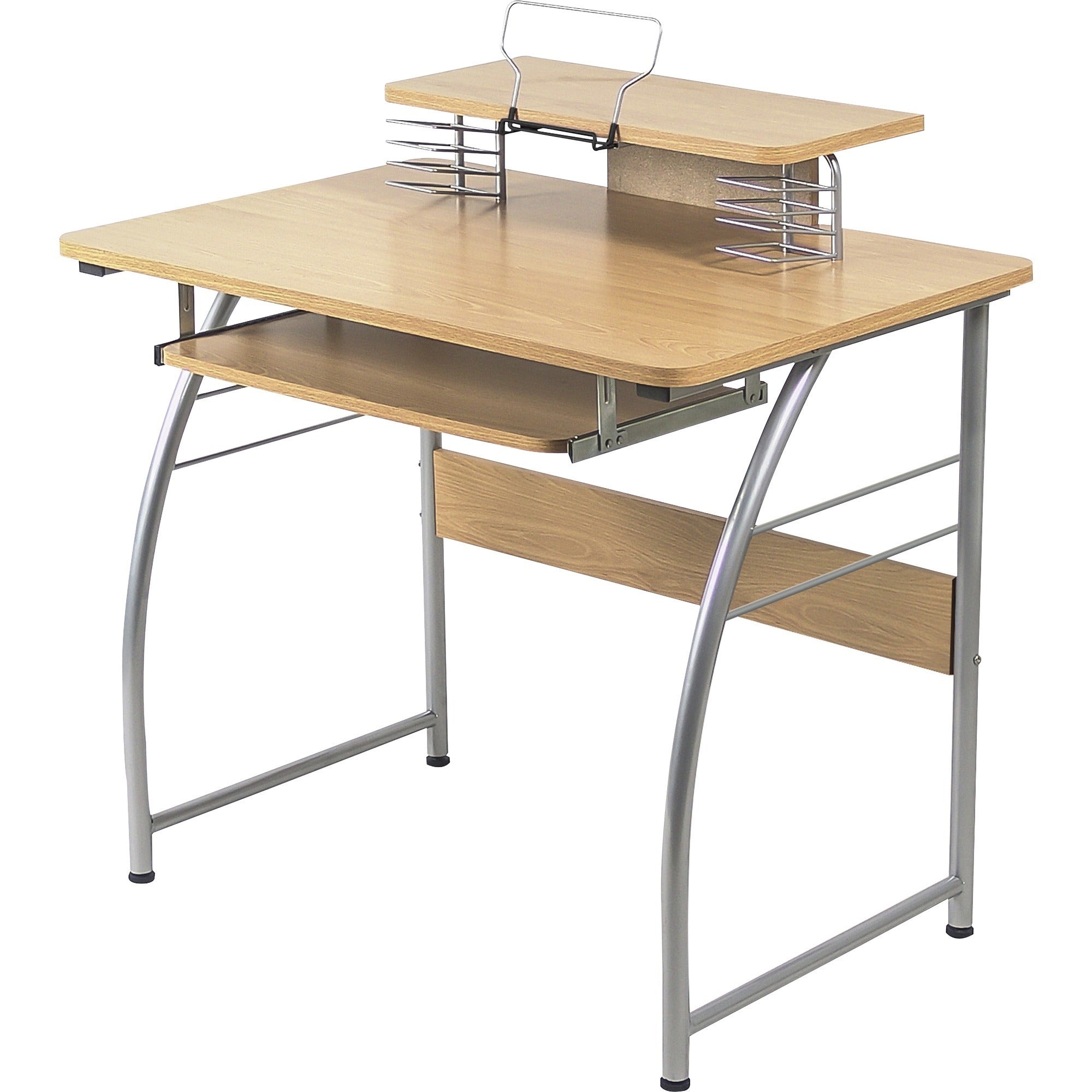 Lorell Computer Desk with Upper Shelf - For - Table TopLaminated Rectangle Top x 23.60" Table Top Width x 35.40" Table Top Depth - 35.20" Height - Assembly Required - Maple - Metal - 1 Each -