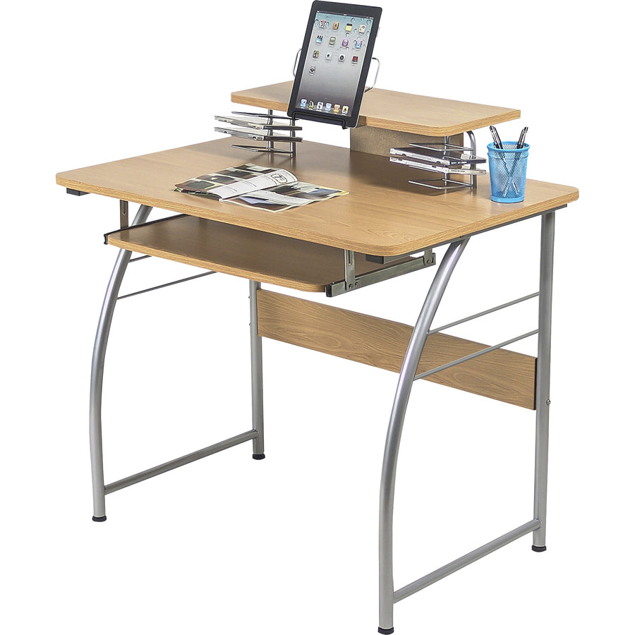 Lorell Computer Desk with Upper Shelf - For - Table TopLaminated Rectangle Top x 23.60" Table Top Width x 35.40" Table Top Depth - 35.20" Height - Assembly Required - Maple - Metal - 1 Each -