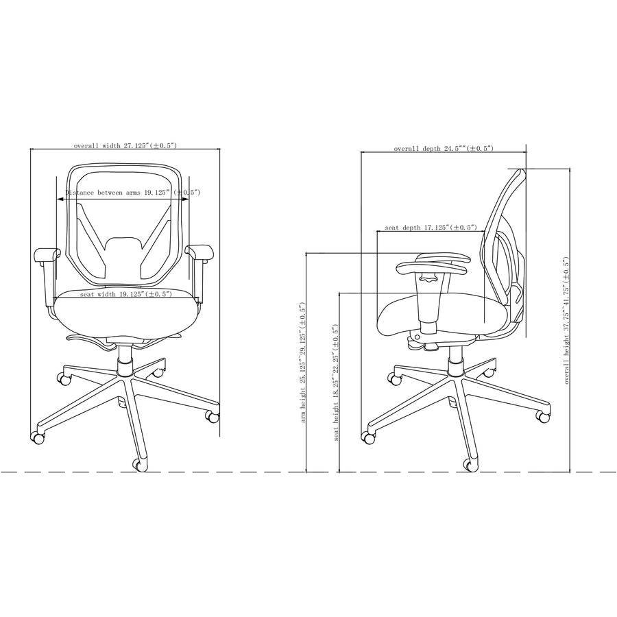 Lorell Executive Self-tilt Mesh Mid-back Office Chair - Fabric Seat - Fabric Back - 5-star Base - Black - 1 Each -