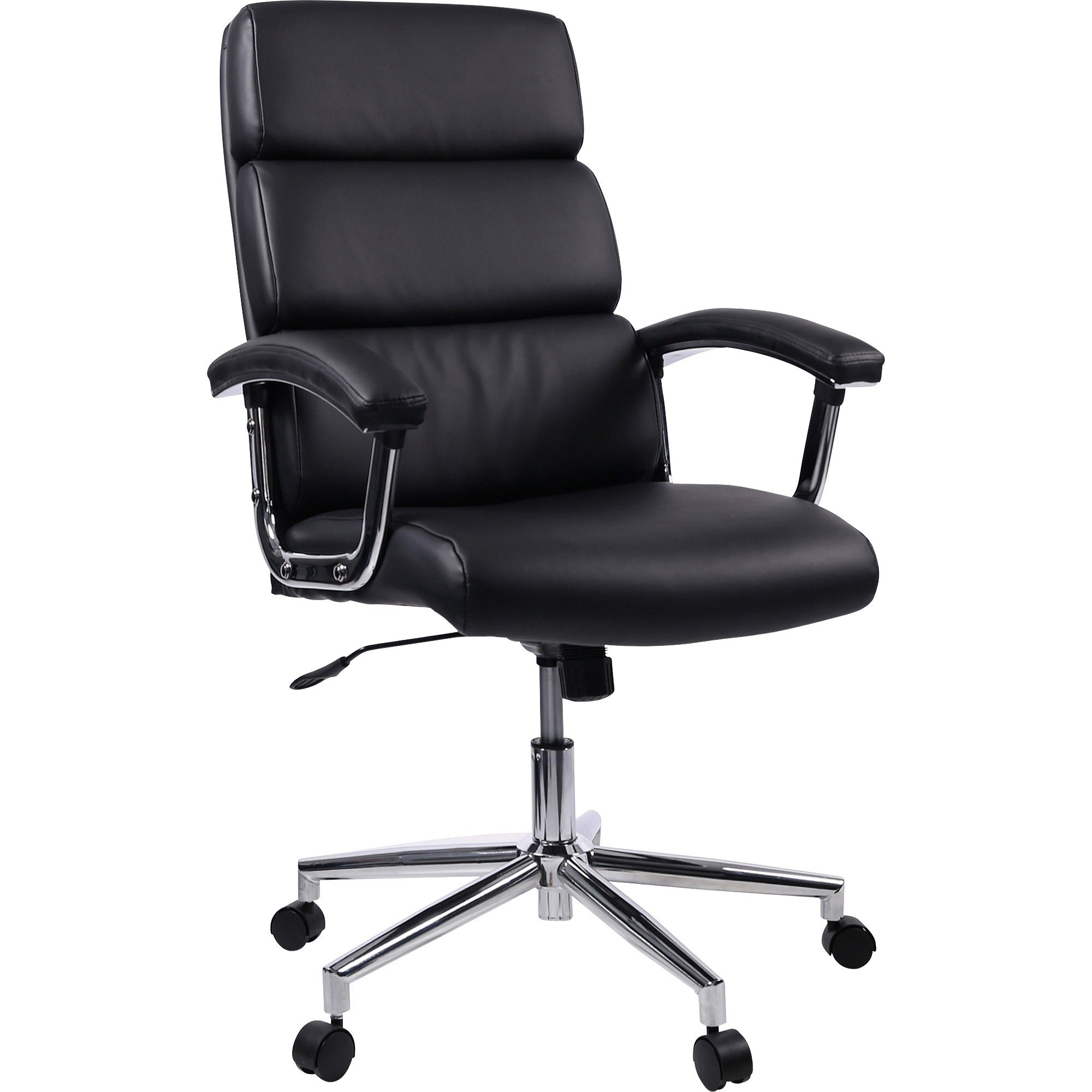 Lorell High-back Office Chair - Black Bonded Leather Seat - Black Bonded Leather Back - 1 Each -