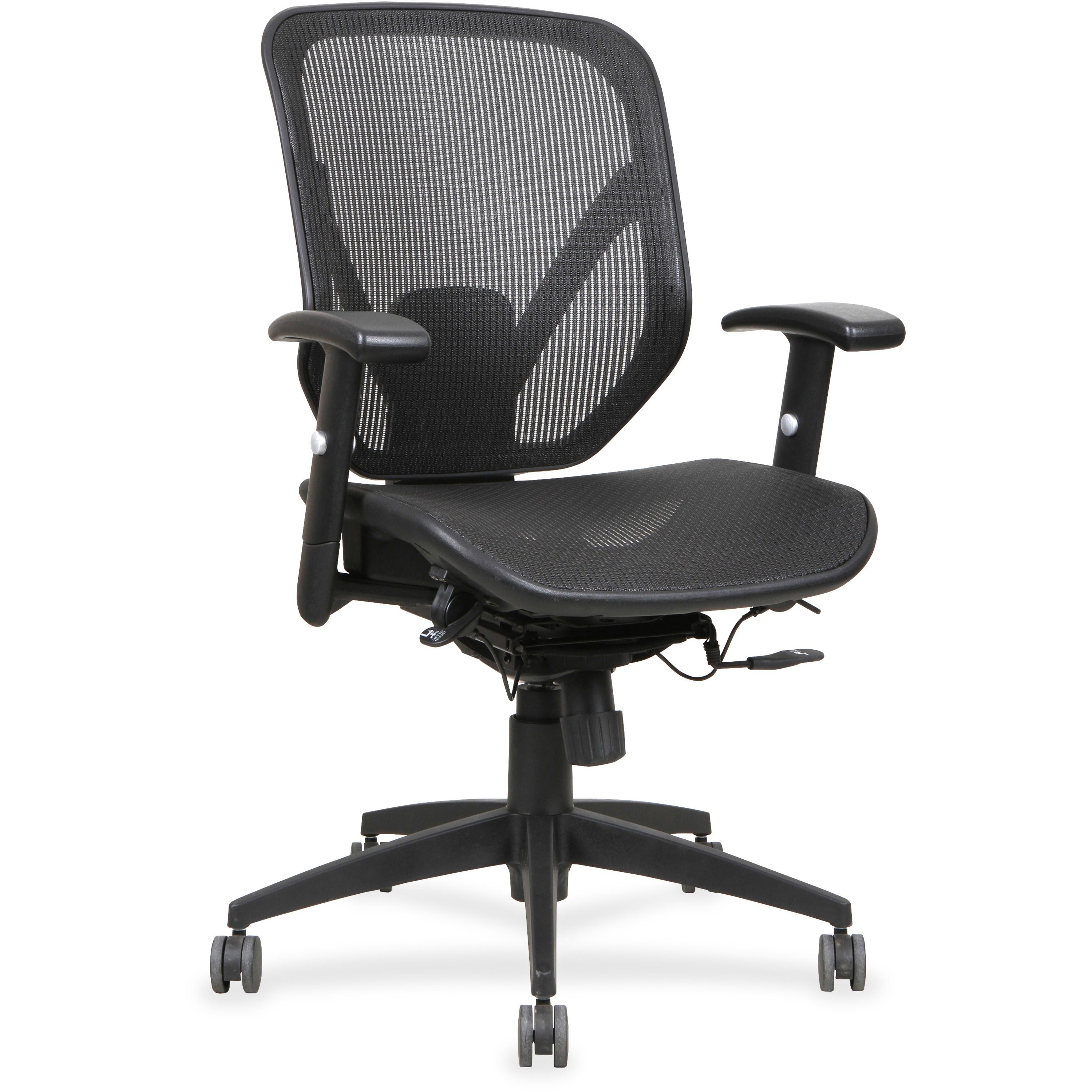 Lorell Executive Synchro Tilt Mesh Mid-back Office Chair - Black Seat - Black Back - Plastic Frame - 5-star Base - Black - 1 Each -