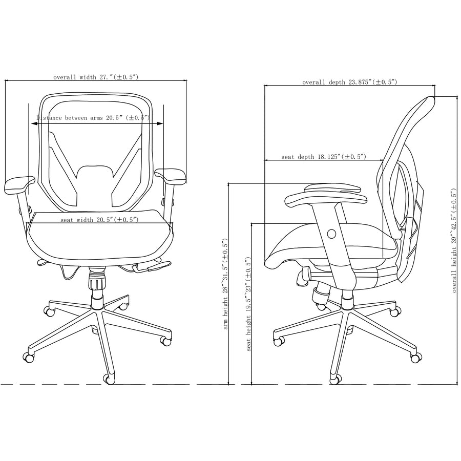 Lorell Executive Synchro Tilt Mesh Mid-back Office Chair - Black Seat - Black Back - Plastic Frame - 5-star Base - Black - 1 Each -