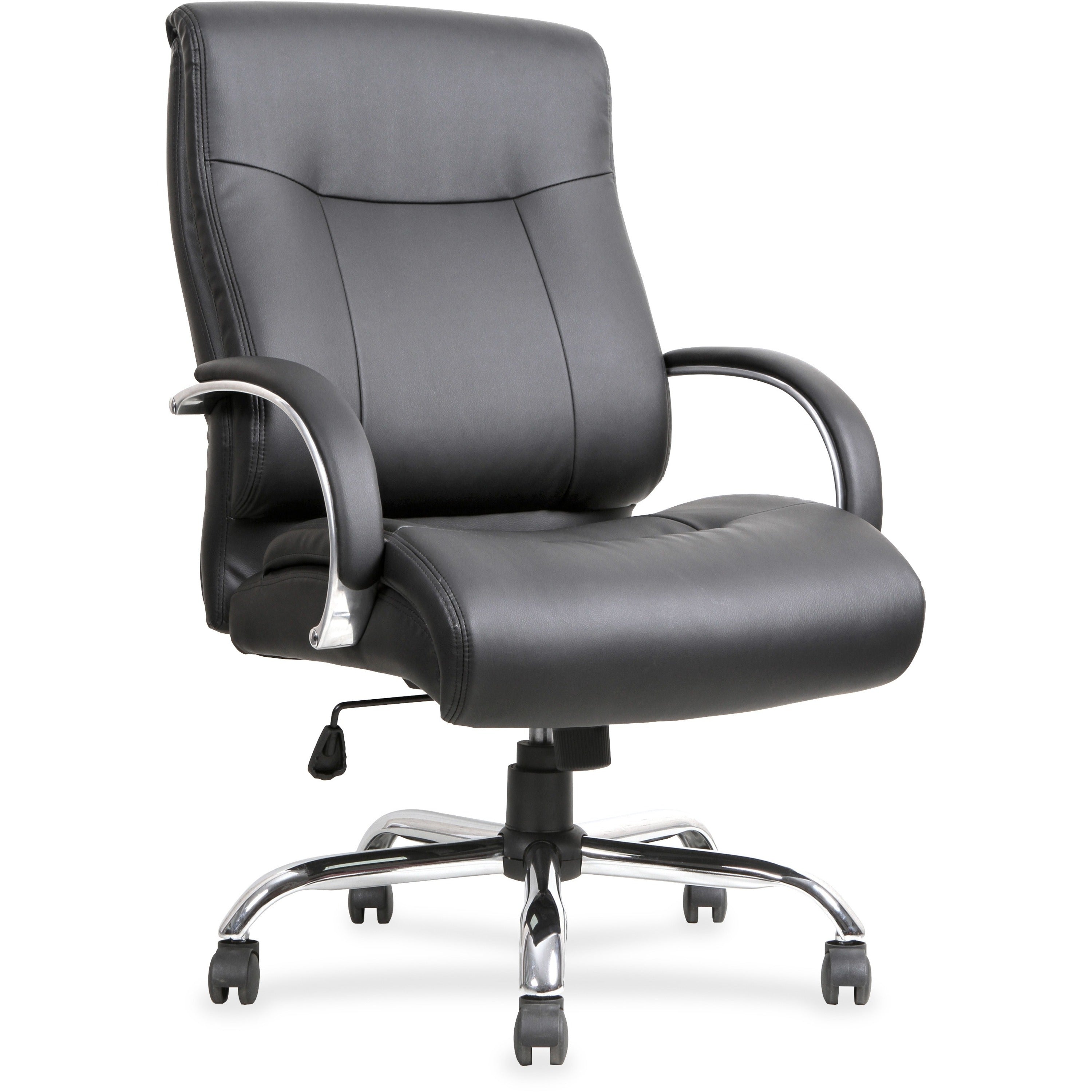 Lorell Deluxe Big & Tall Chair - Black Bonded Leather Seat - Black Bonded Leather Back - 5-star Base - Black - 1 Each -