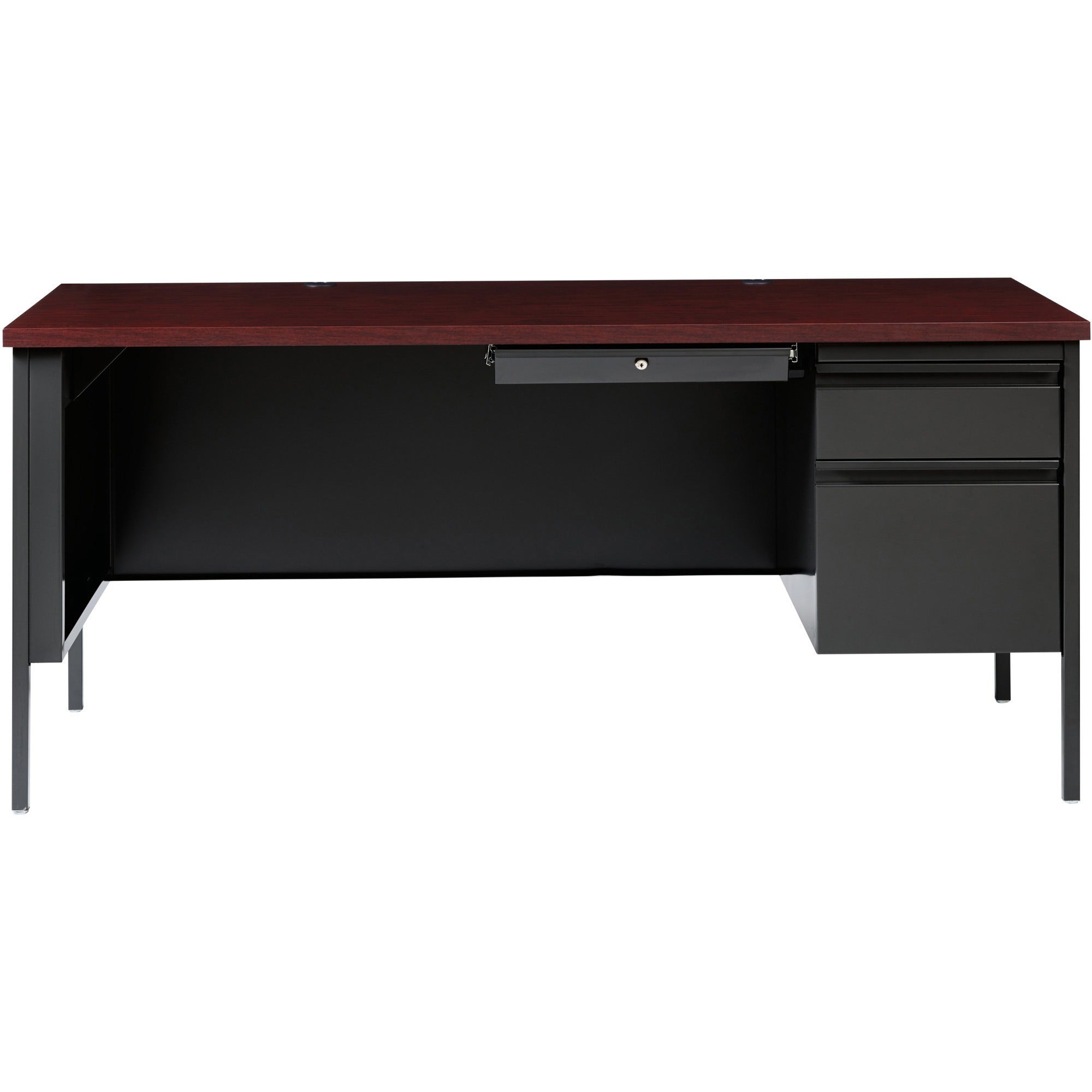 lorell-fortress-series-66-right-pedestal-desk-for-table-toprectangle-top-x-66-table-top-width-x-30-table-top-depth-x-112-table-top-thickness-2950-height-assembly-required-laminated-mahogany-steel-1-each_llr60916 - 2