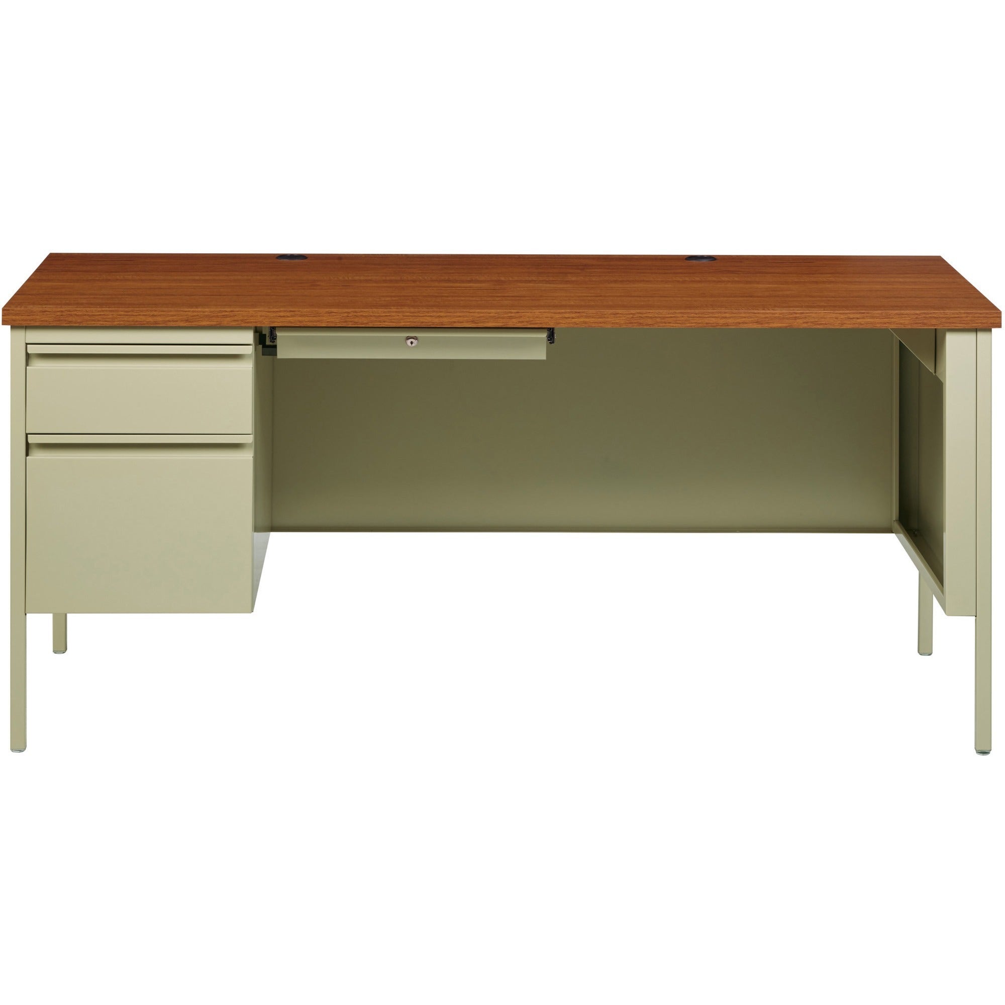 lorell-fortress-series-left-pedestal-desk-for-table-toprectangle-top-x-66-table-top-width-x-30-table-top-depth-x-112-table-top-thickness-2950-height-assembly-required-oak-oak-laminate-putty-steel-1-each_llr60917 - 2
