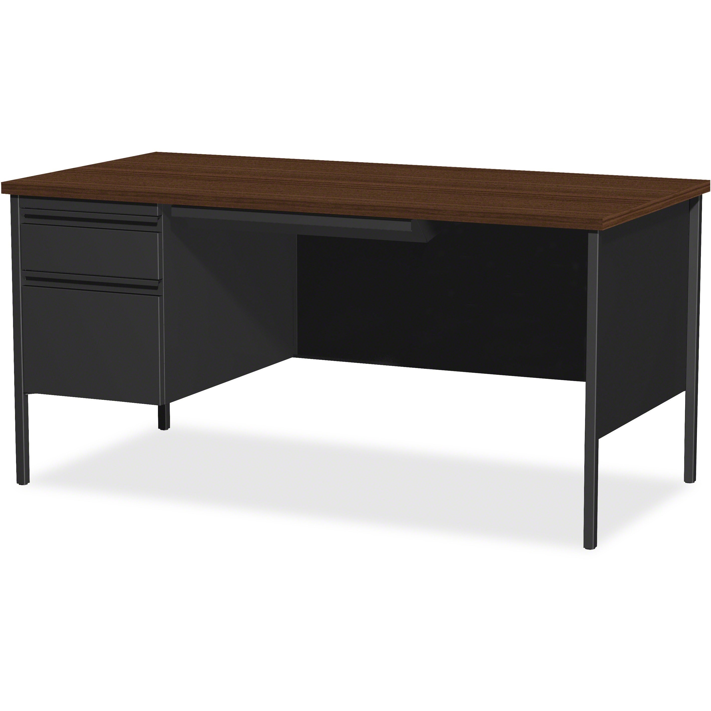 lorell-fortress-series-left-pedestal-desk-for-table-toprectangle-top-x-66-table-top-width-x-30-table-top-depth-x-112-table-top-thickness-2950-height-assembly-required-black-walnut-laminated-walnut-steel-1-each_llr60918 - 2