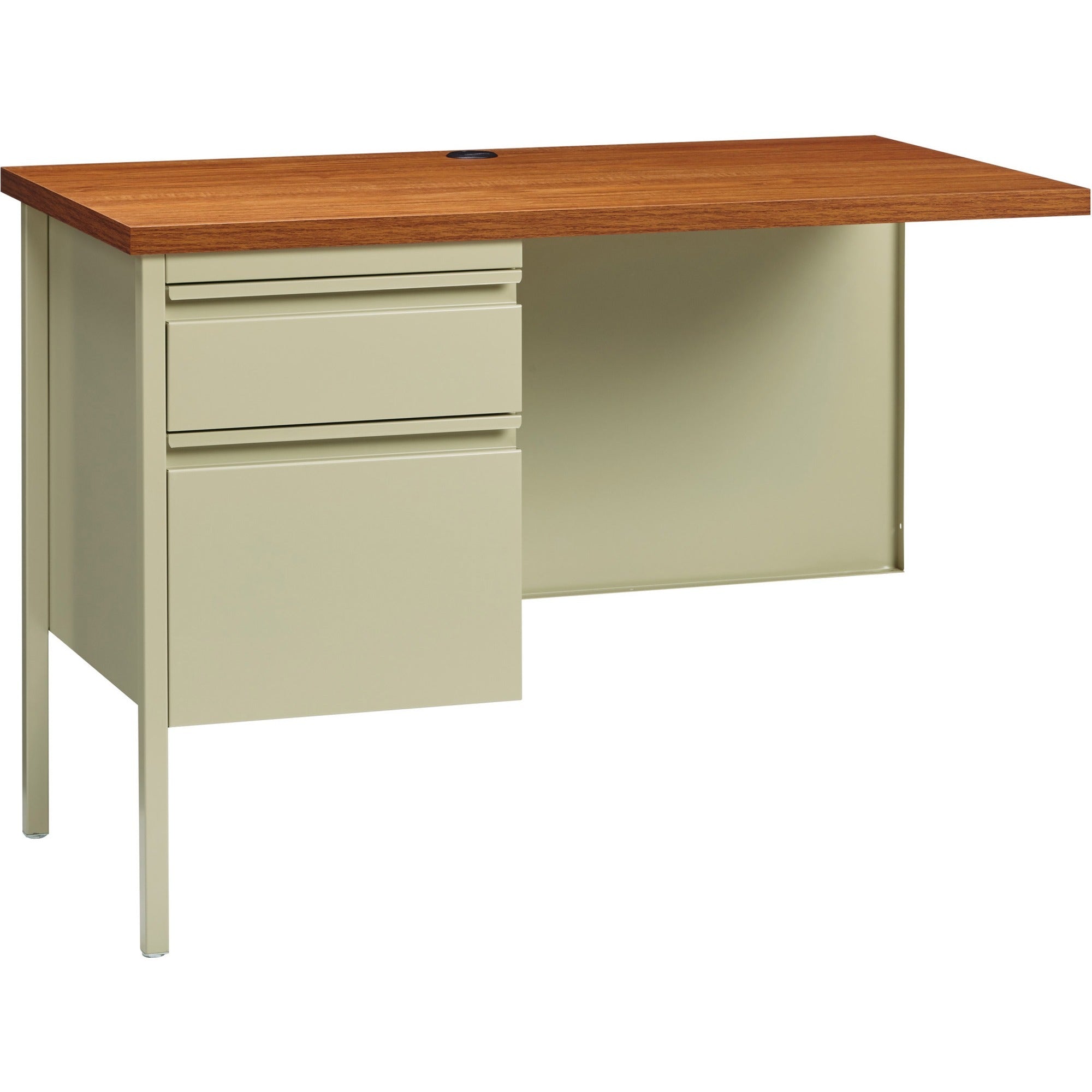 lorell-fortress-series-left-pedestal-return-for-table-toprectangle-top-x-42-table-top-width-x-24-table-top-depth-x-112-table-top-thickness-2950-height-assembly-required-oak-oak-laminate-putty-steel-1-each_llr60923 - 1