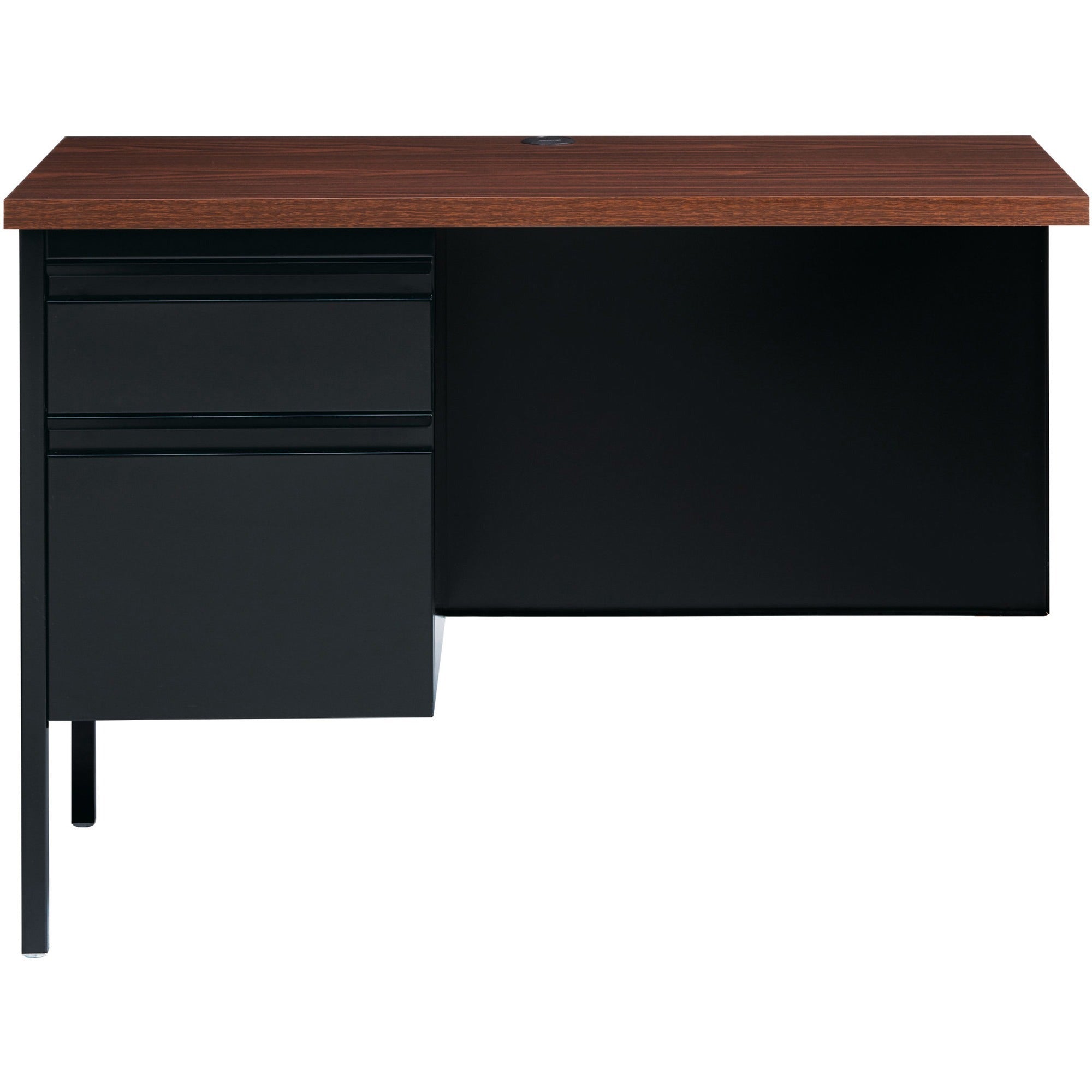 lorell-fortress-series-left-pedestal-return-for-table-toprectangle-top-x-42-table-top-width-x-24-table-top-depth-x-112-table-top-thickness-2950-height-assembly-required-black-walnut-laminated-walnut-steel-1-each_llr60924 - 2