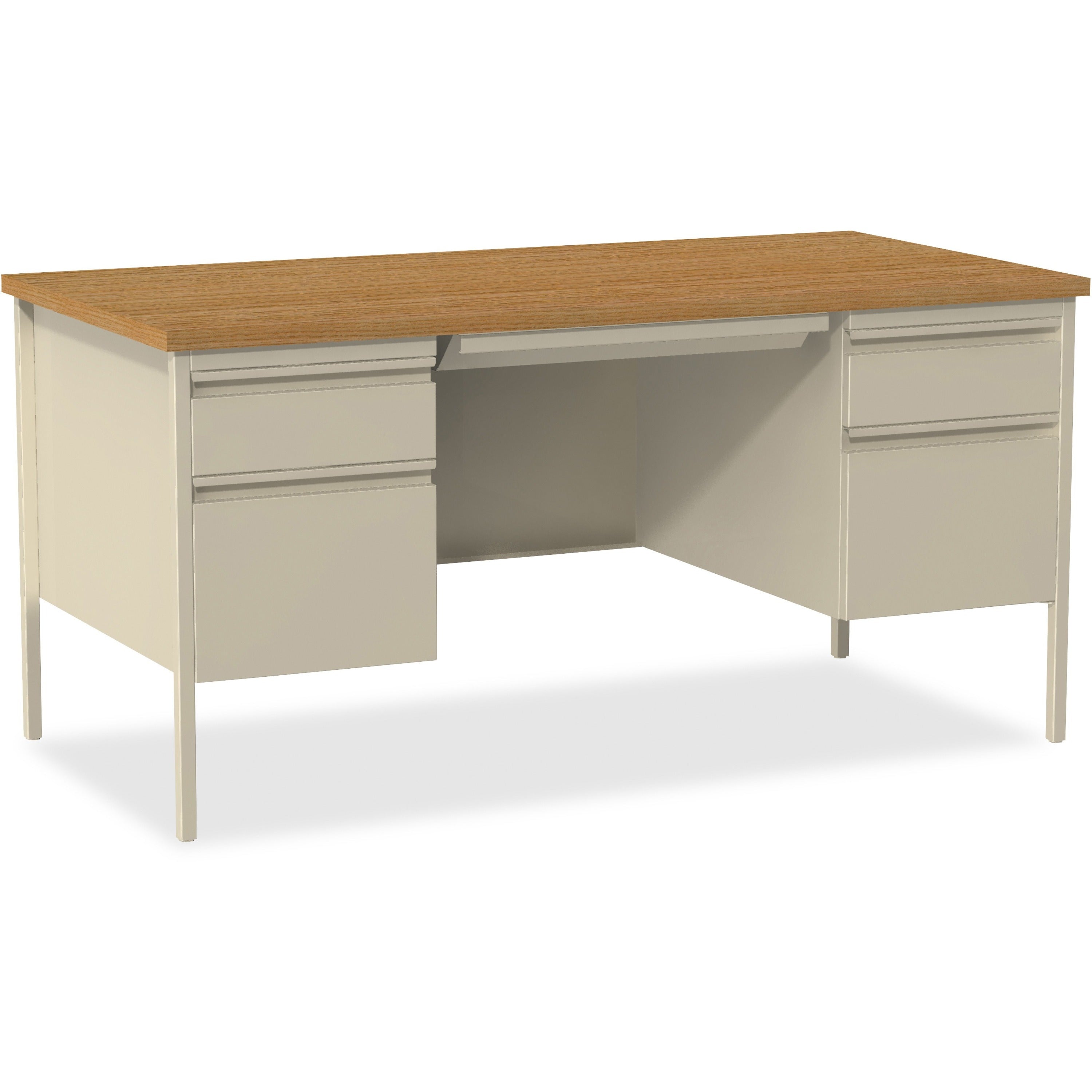 lorell-fortress-series-double-pedestal-desk-for-table-toprectangle-top-x-60-table-top-width-x-30-table-top-depth-x-112-table-top-thickness-2950-height-assembly-required-oak-oak-laminate-putty-steel-1-each_llr60926 - 1