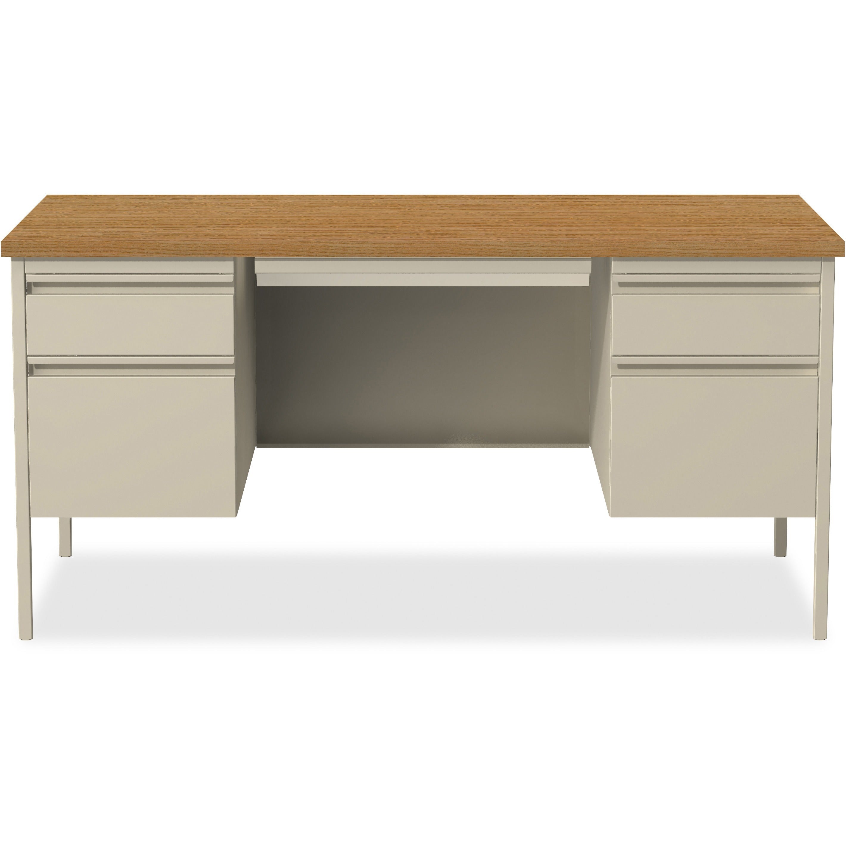 lorell-fortress-series-double-pedestal-desk-for-table-toprectangle-top-x-60-table-top-width-x-30-table-top-depth-x-112-table-top-thickness-2950-height-assembly-required-oak-oak-laminate-putty-steel-1-each_llr60926 - 2