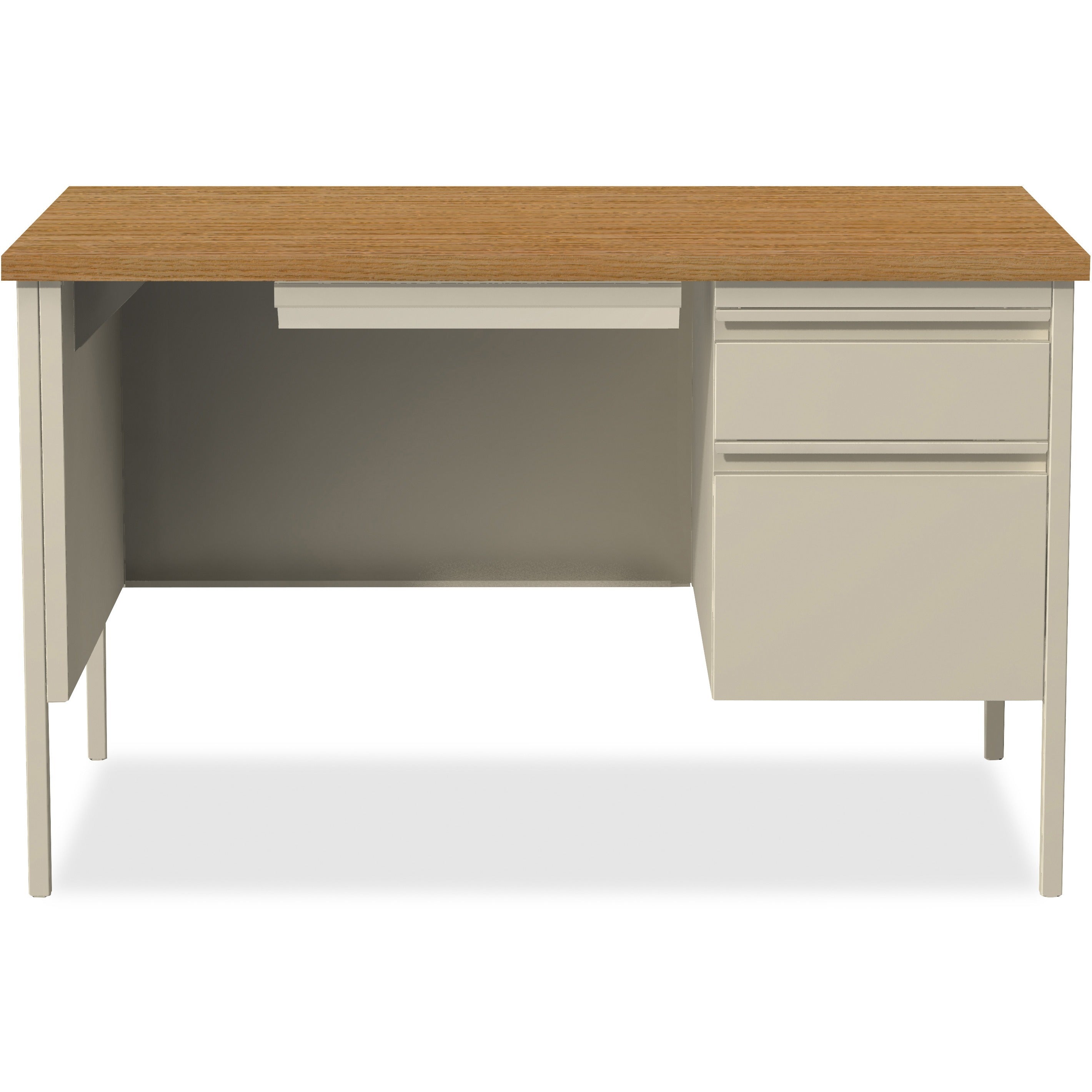lorell-fortress-series-48-right-single-pedestal-desk-for-table-topoak-laminate-rectangle-top-30-table-top-length-x-48-table-top-width-x-113-table-top-thickness-2950-height-assembly-required-oak-putty-steel-1-each_llr66908 - 2